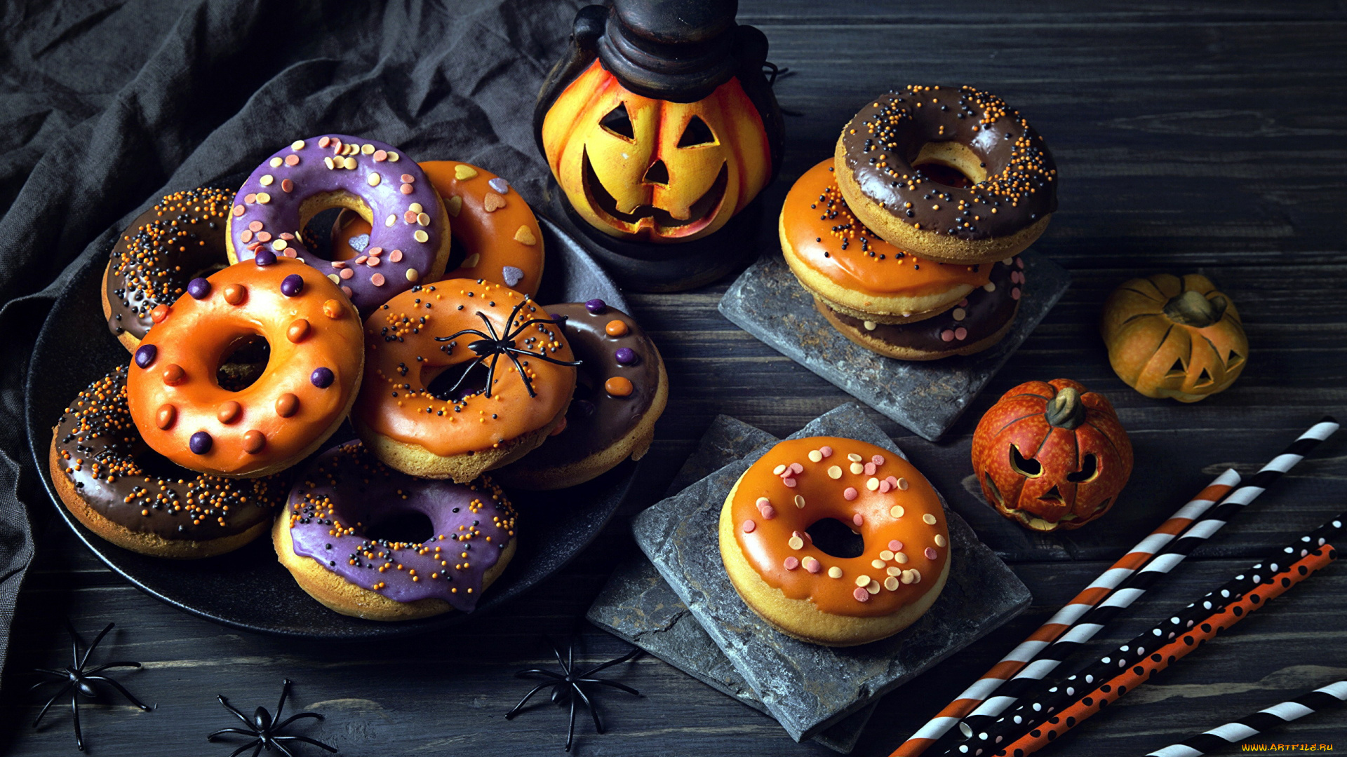 еда, хлеб, , выпечка, пончики, пауки