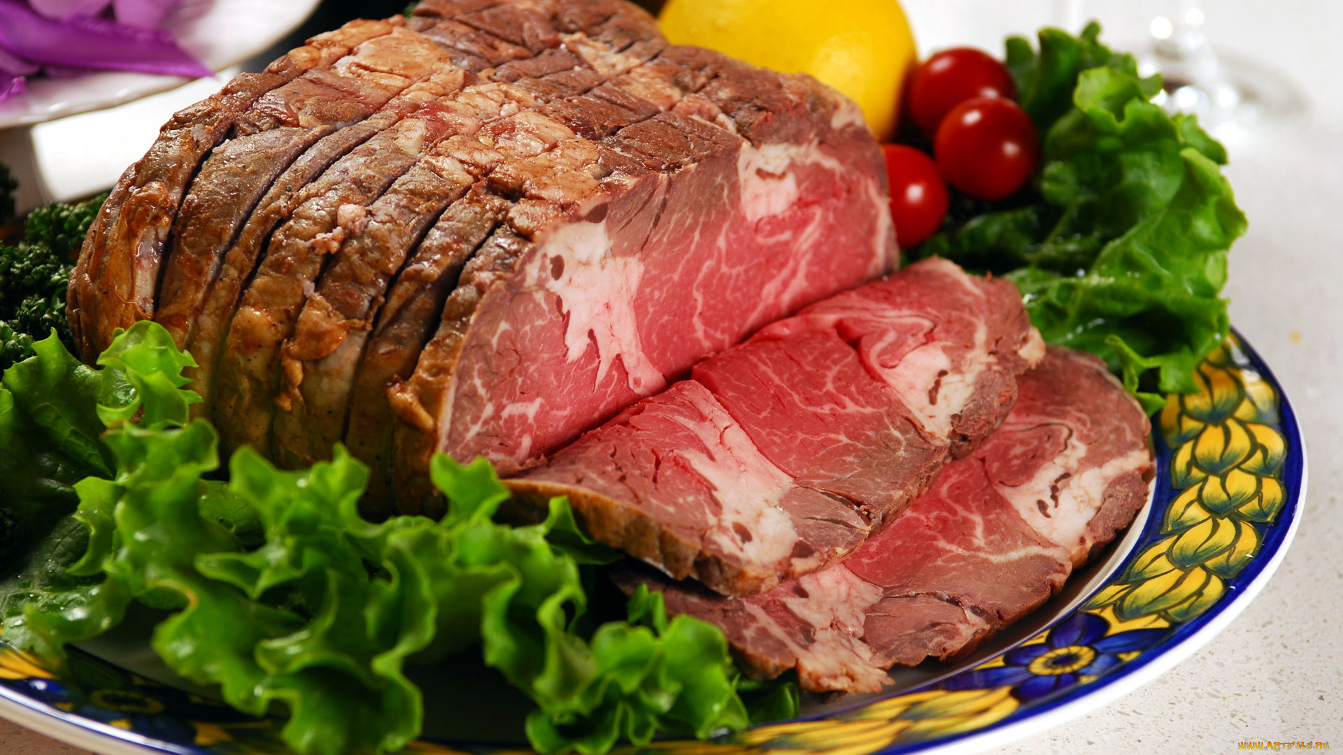 еда, мясные, блюда, зелень, ростбиф