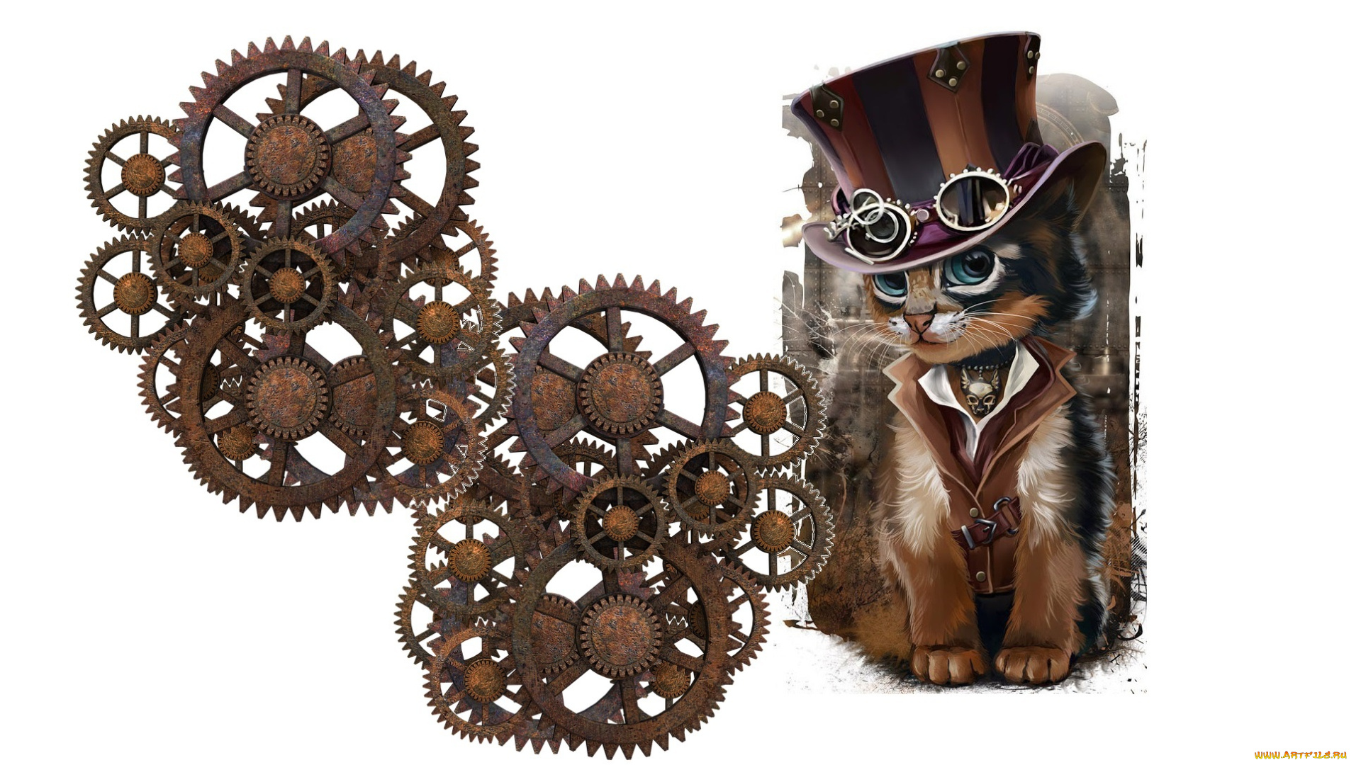 рисованное, животные, , коты, механизм, шляпа