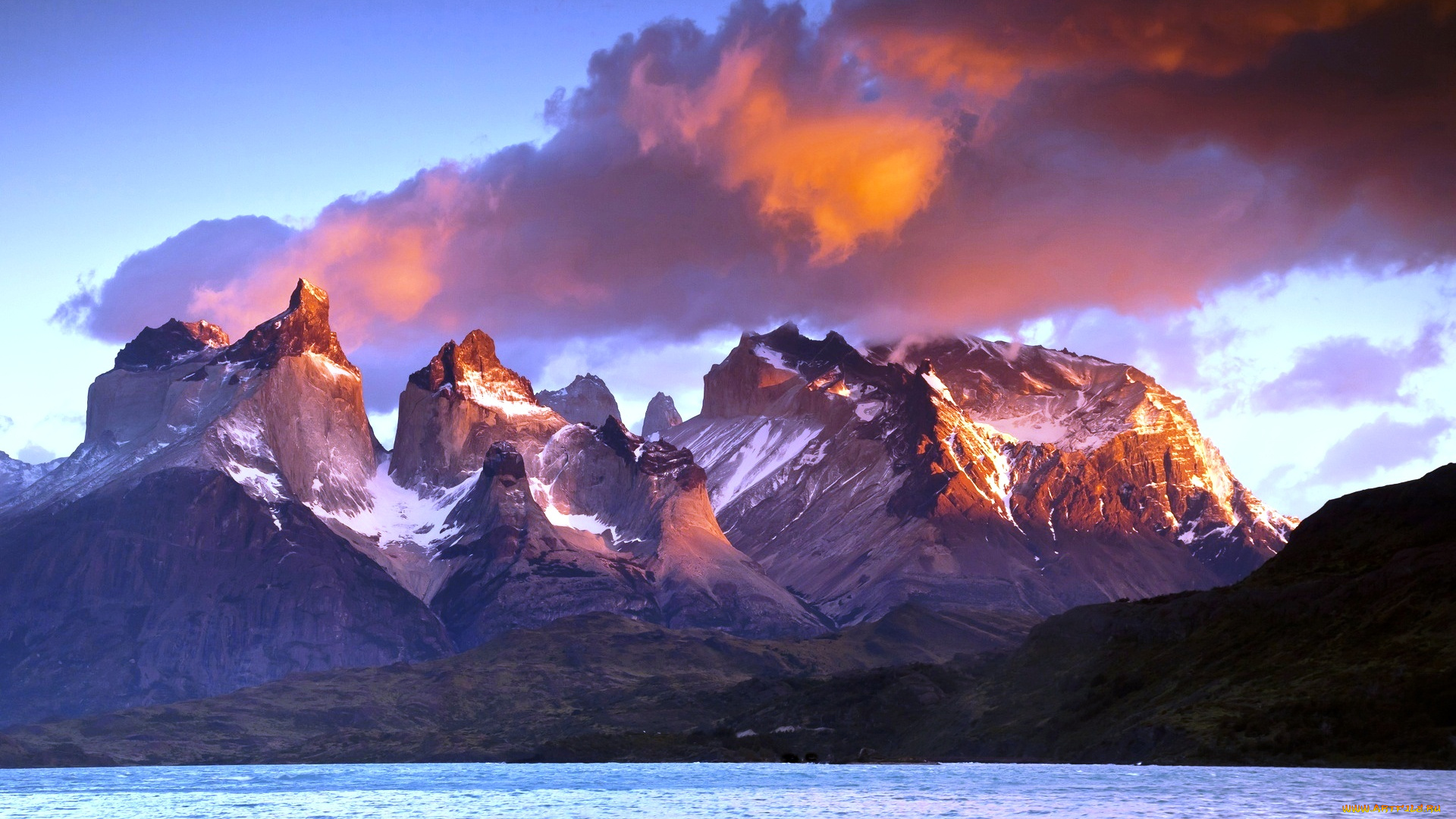 торрес, дель, пайне, природа, побережье, небо, облака, закат, скалы, море, берег