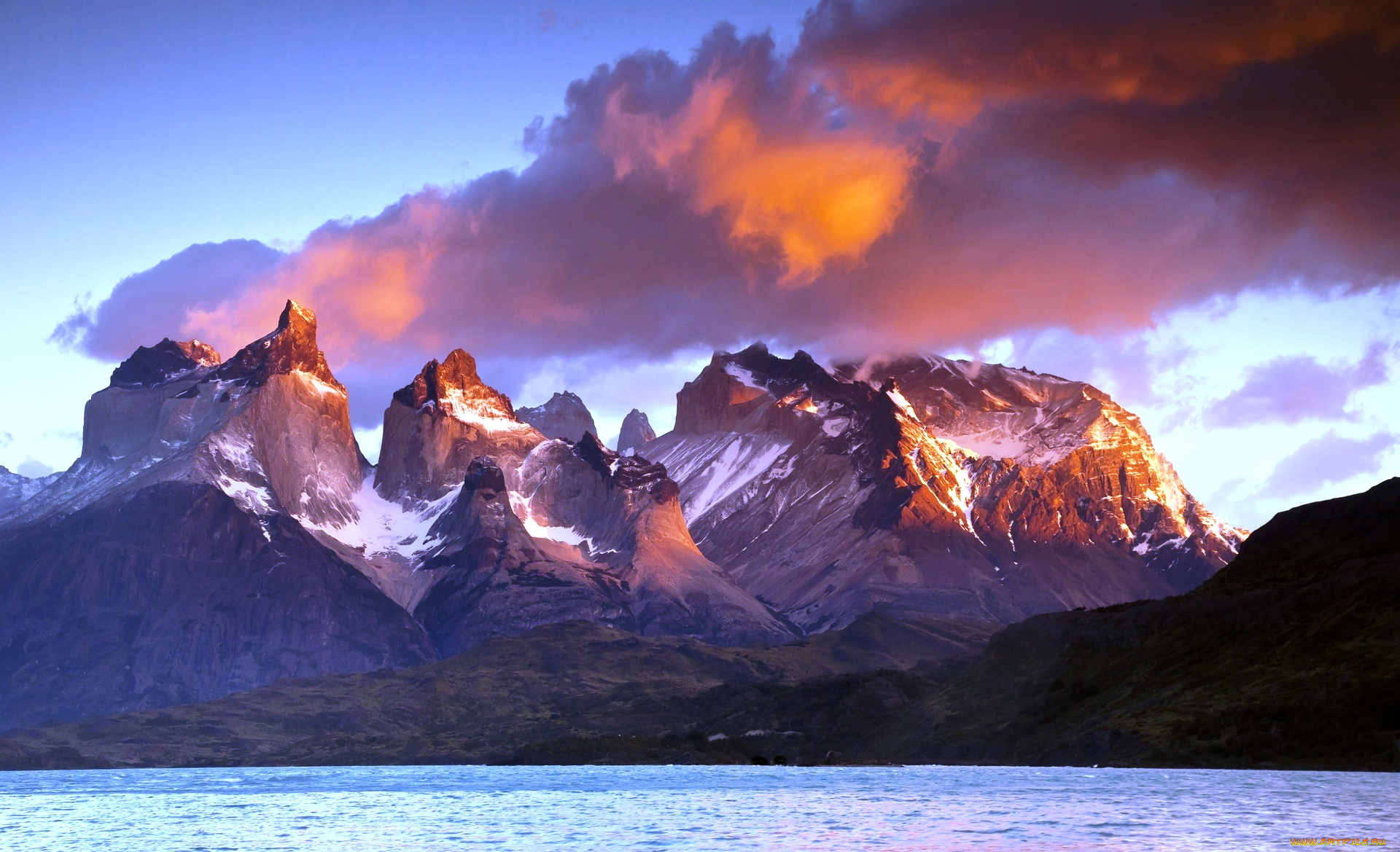 торрес, дель, пайне, природа, побережье, небо, облака, закат, скалы, море, берег