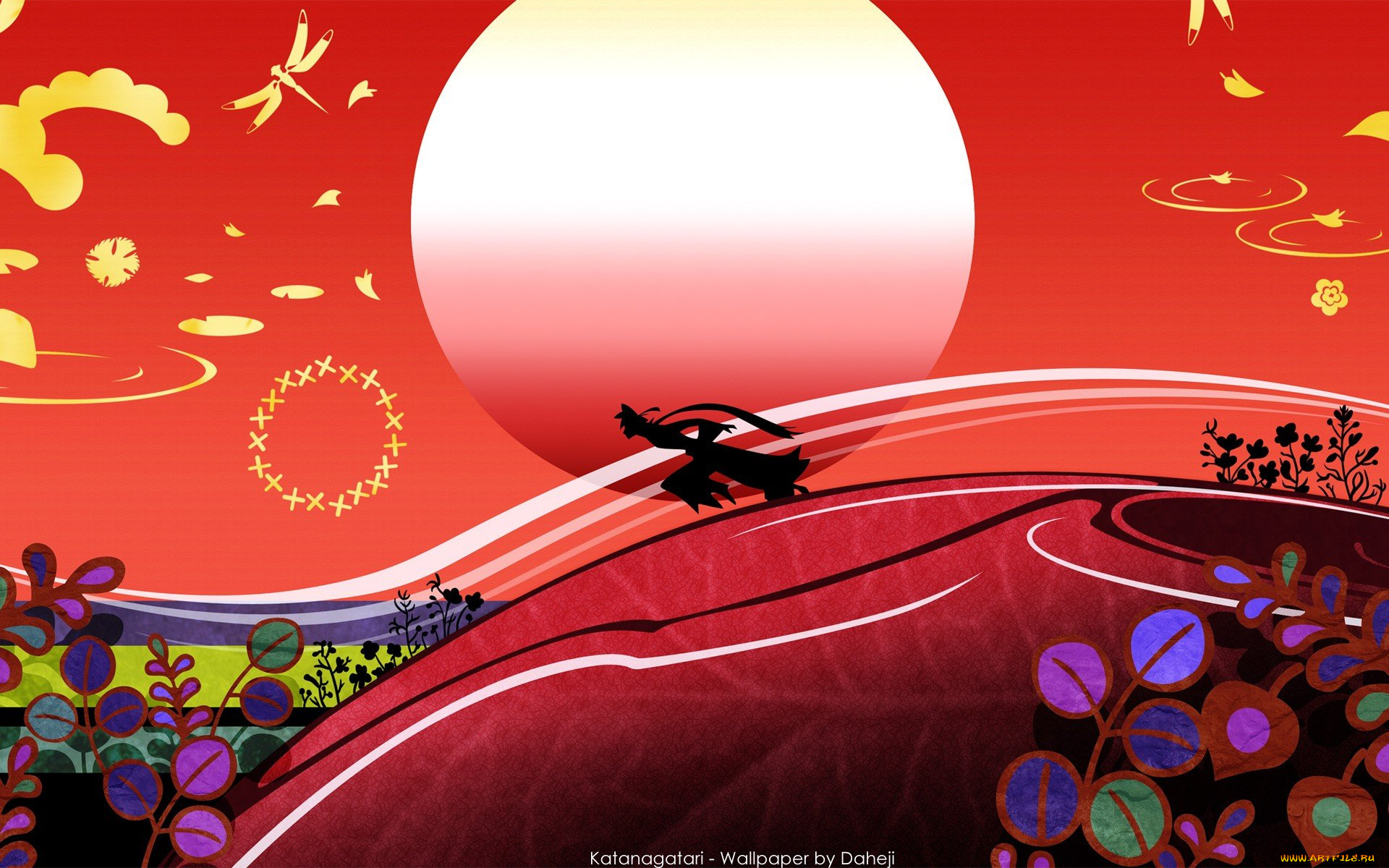 аниме, katanagatari, луна, силуэт