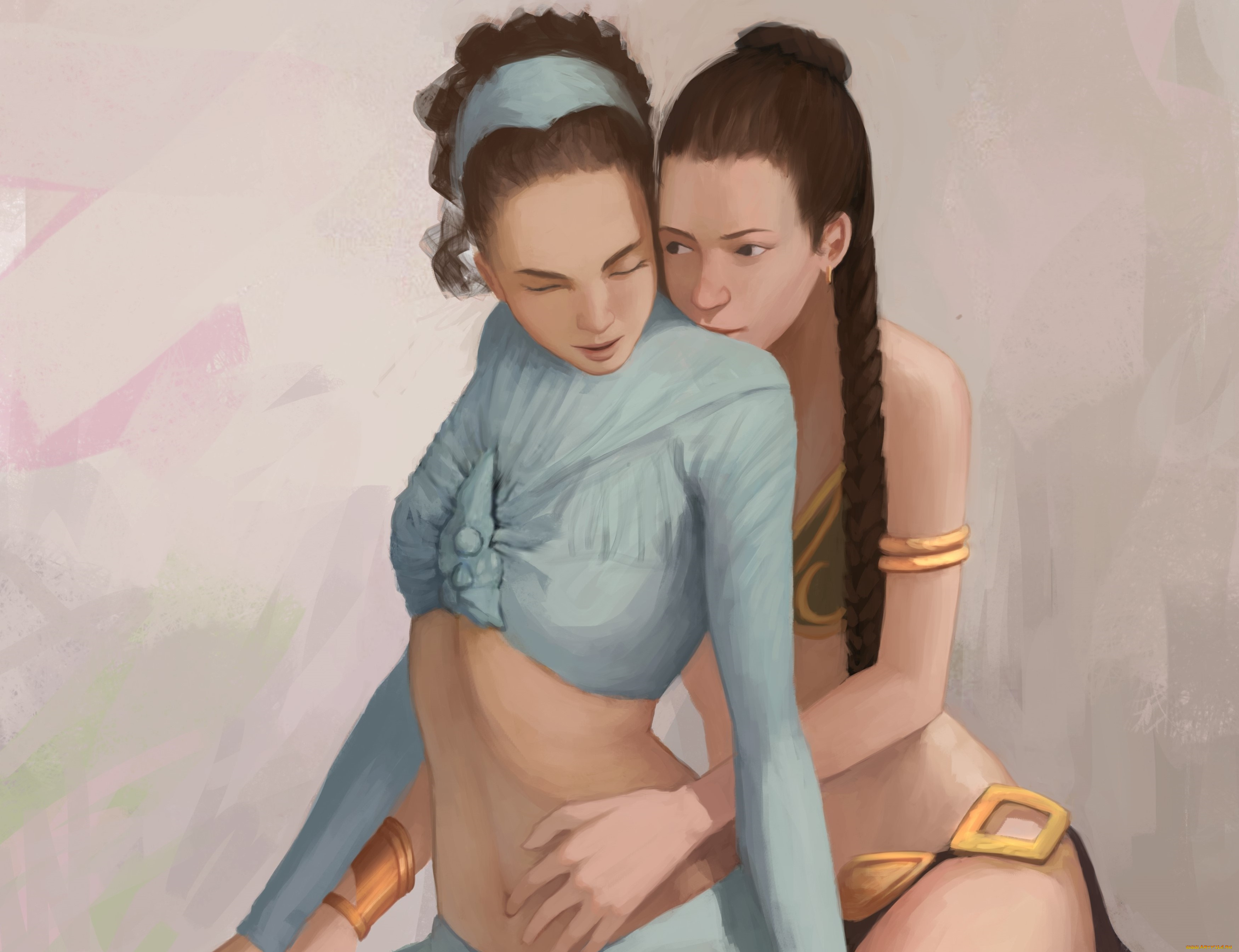 рисованное, люди, фон, взгляд, девушки