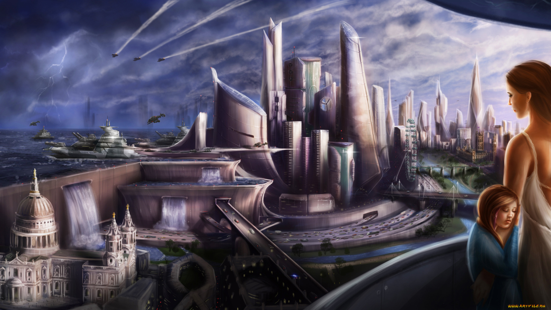 фэнтези, иные, миры, , иные, времена, девушка, девочка, фон, город
