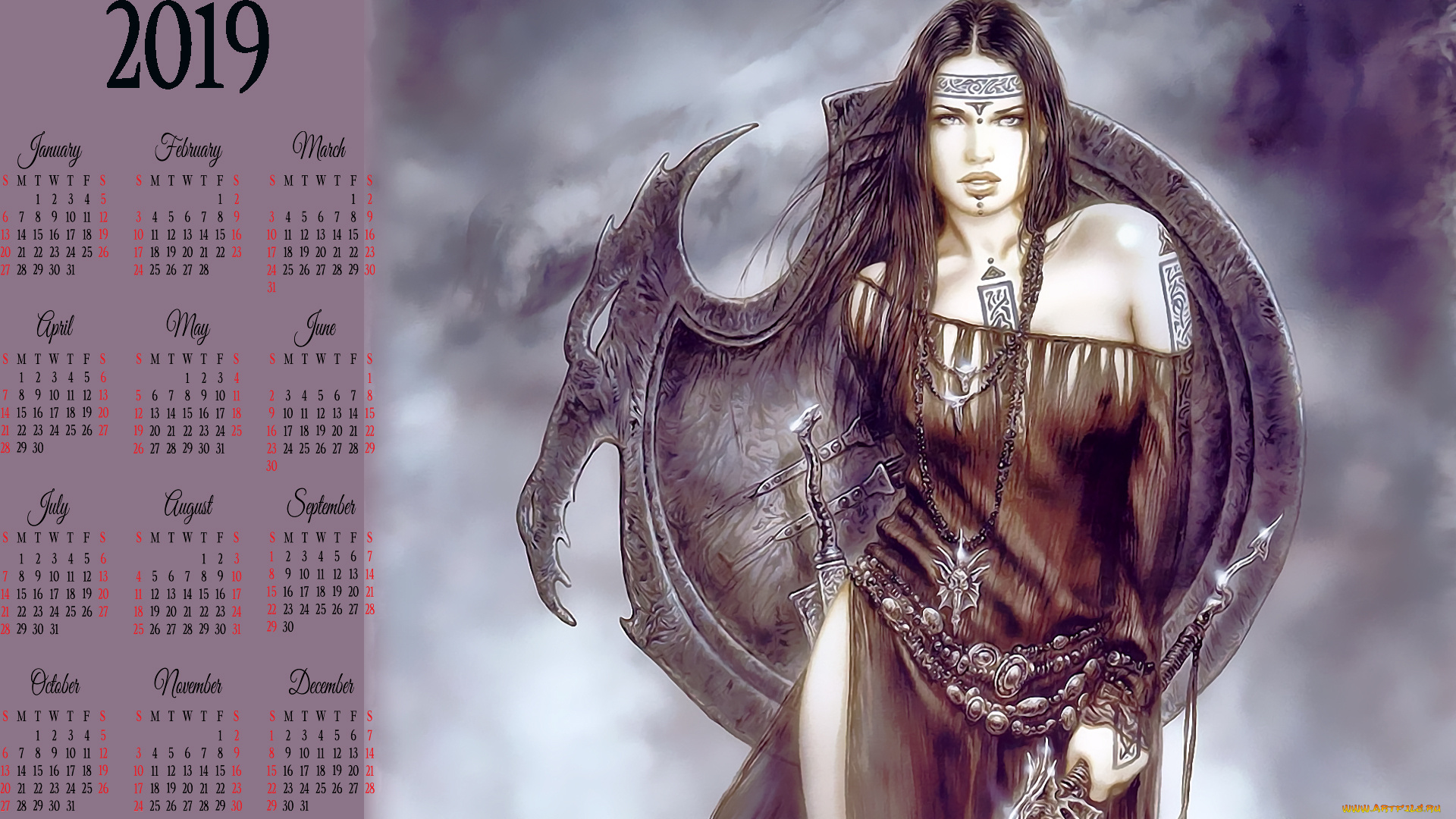 календари, фэнтези, тату, девушка, оружие