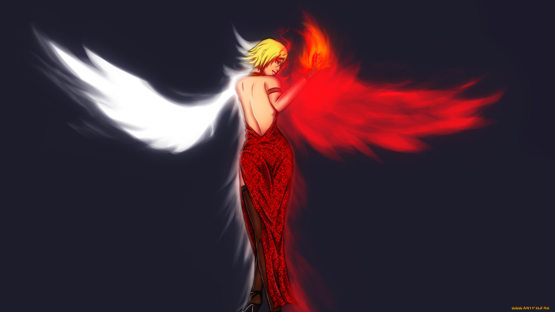 рисованное, комиксы, платье, фон, девушка