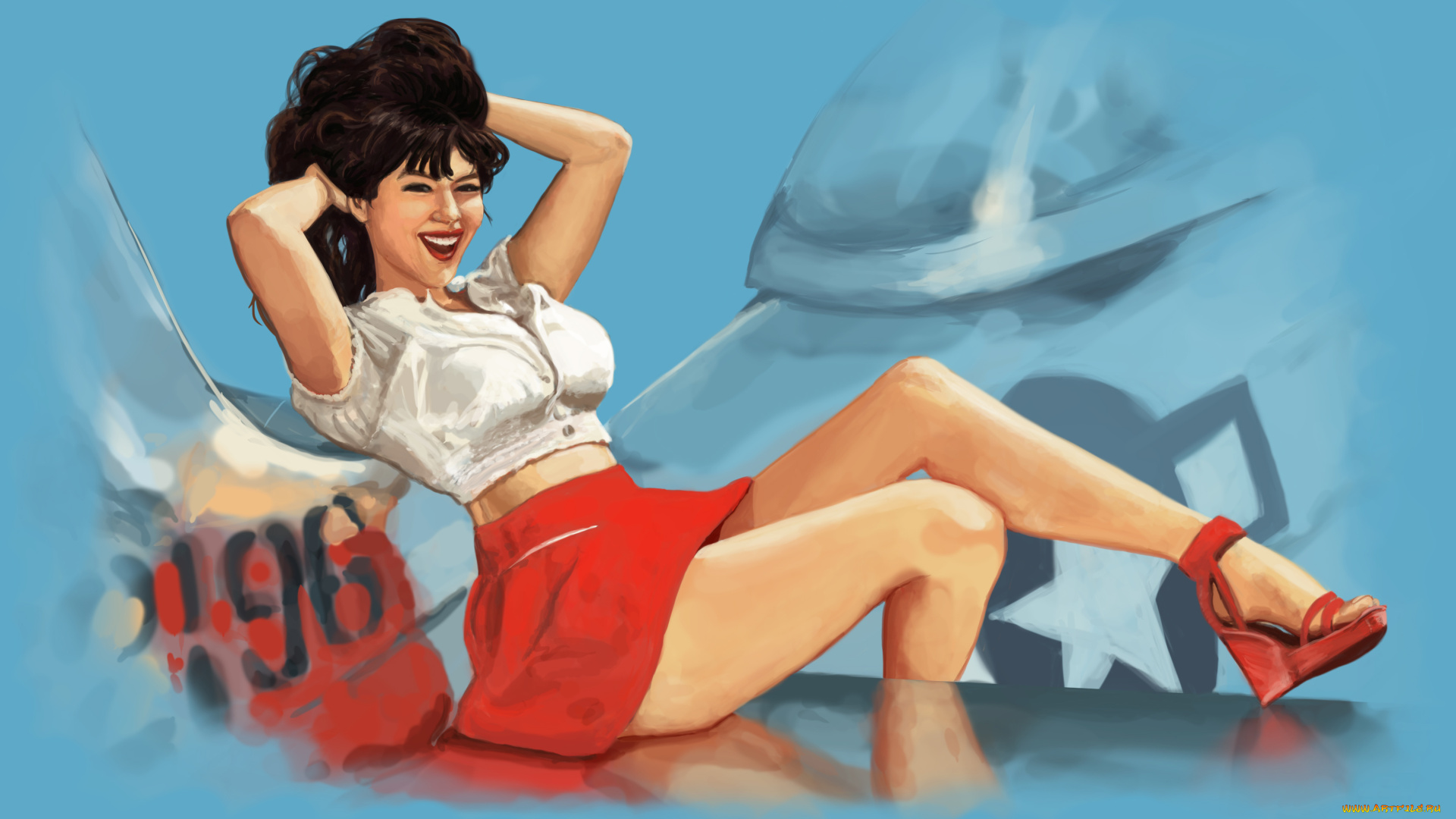 рисованное, люди, улыбка, фон, девушка, взгляд