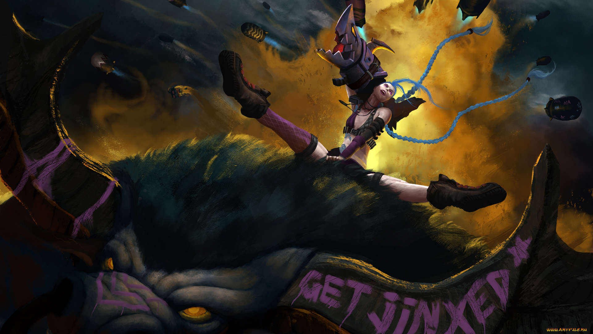 видео, игры, league, of, legends, девушка, существо, фон, ракета