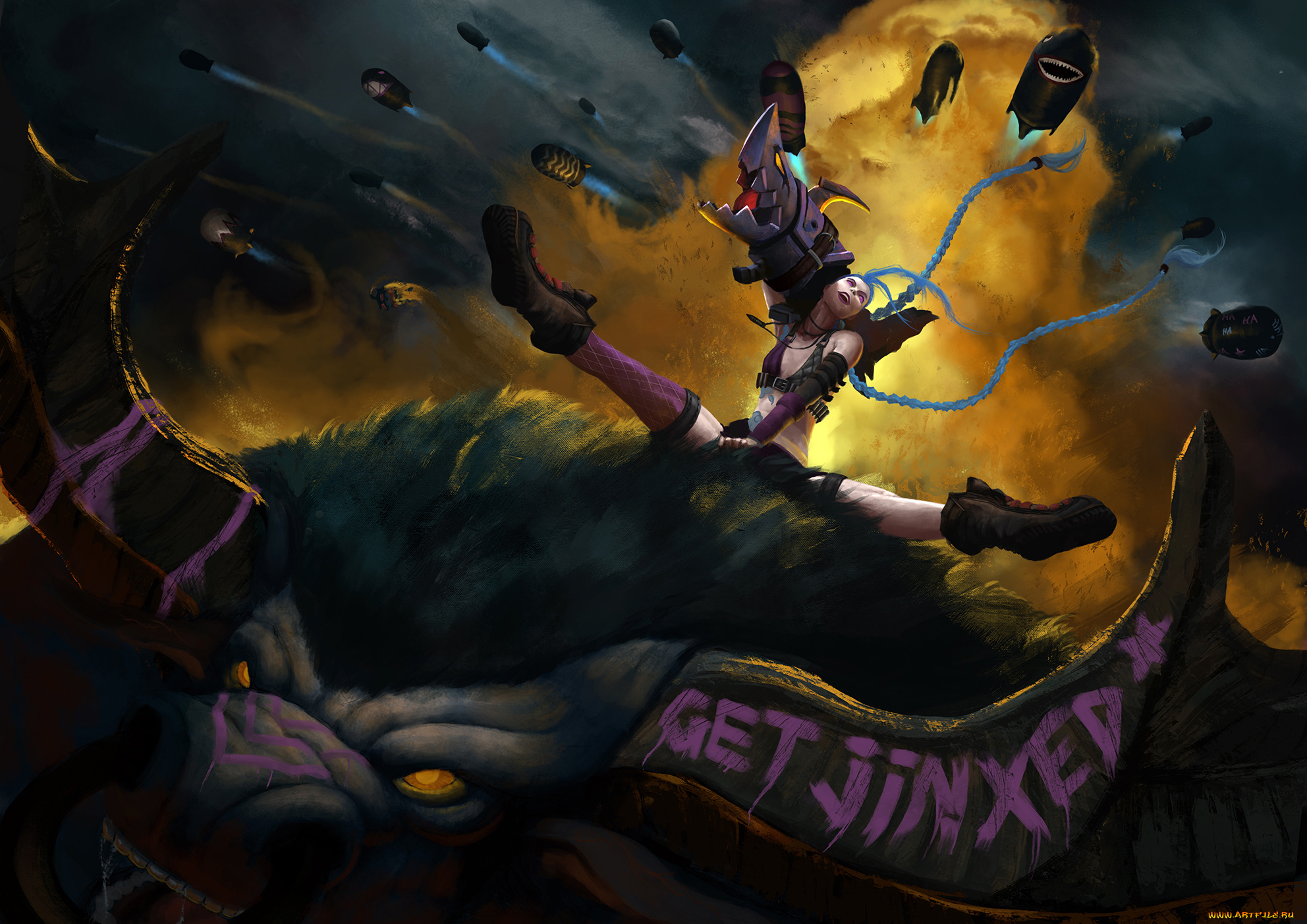 видео, игры, league, of, legends, девушка, существо, фон, ракета