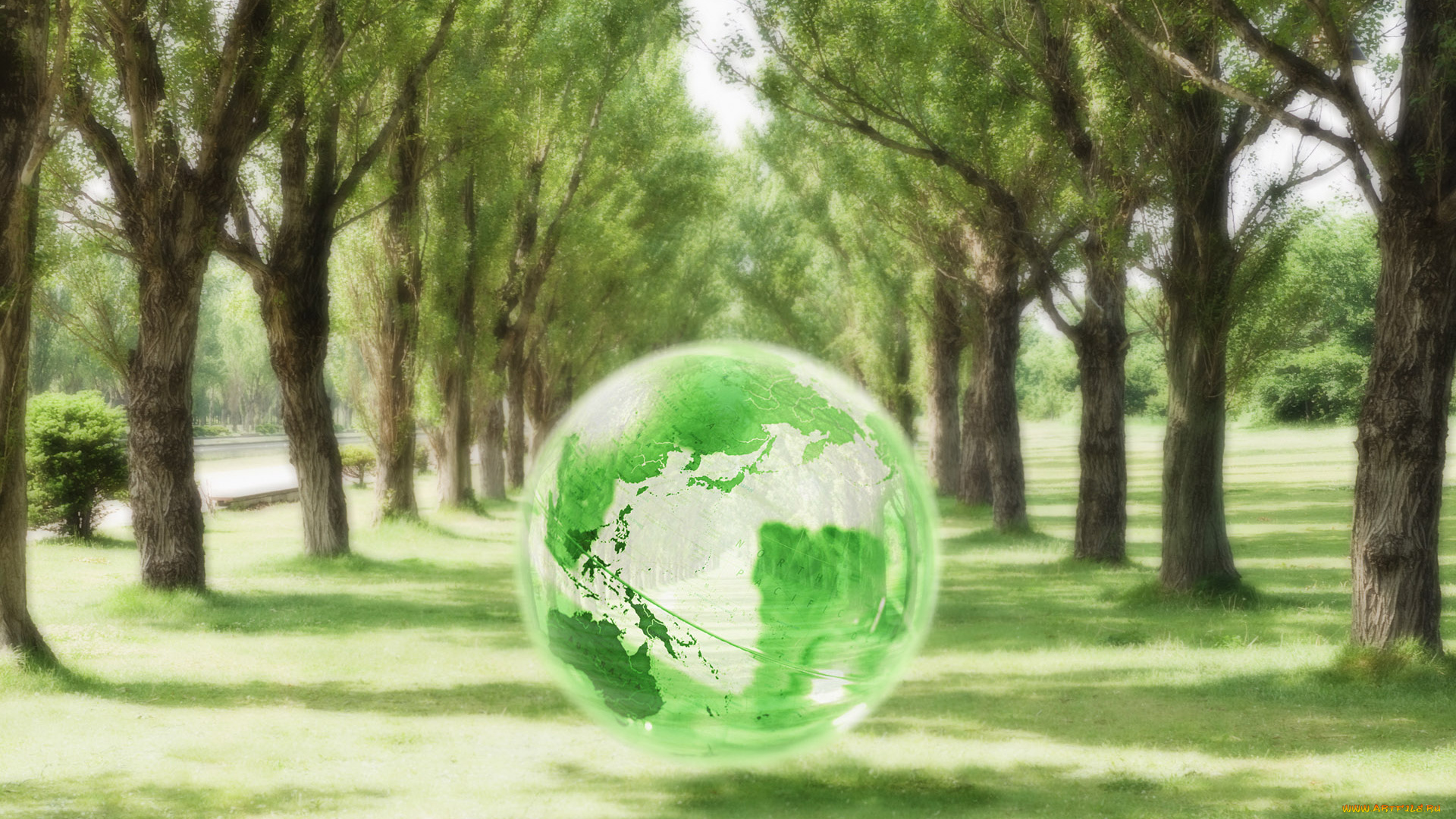 3д, графика, атмосфера, настроение, , atmosphere, , , mood, , шар, земля, деревья, аллея