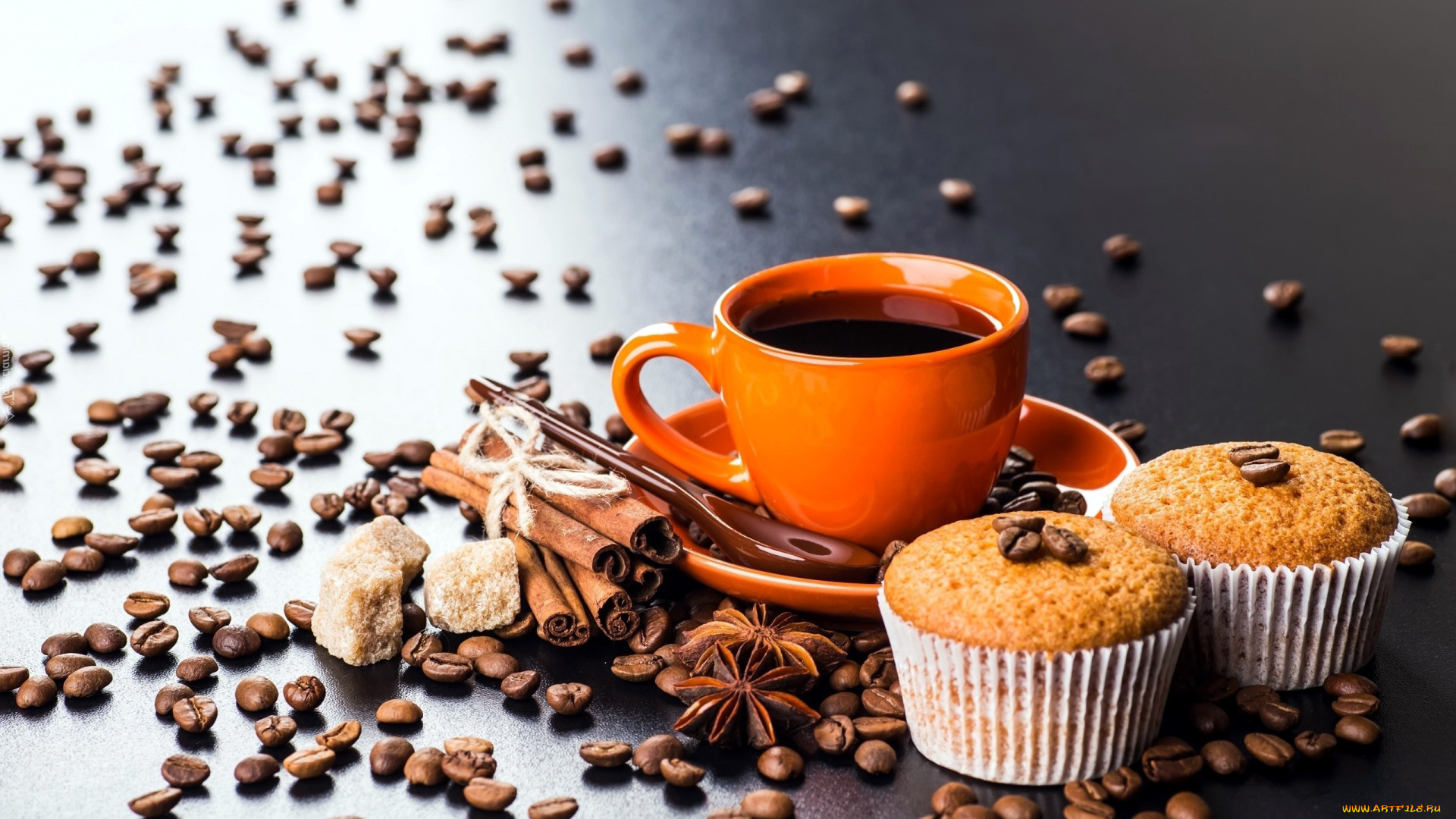 еда, кофе, , кофейные, зёрна, корица, сахар, зерна, кексы