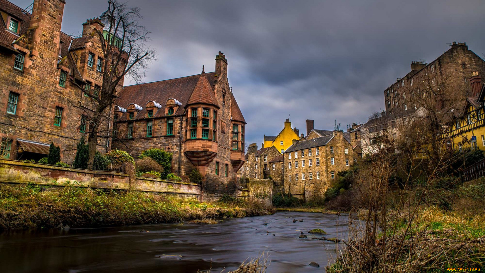 города, эдинбург, , шотландия, дома, река