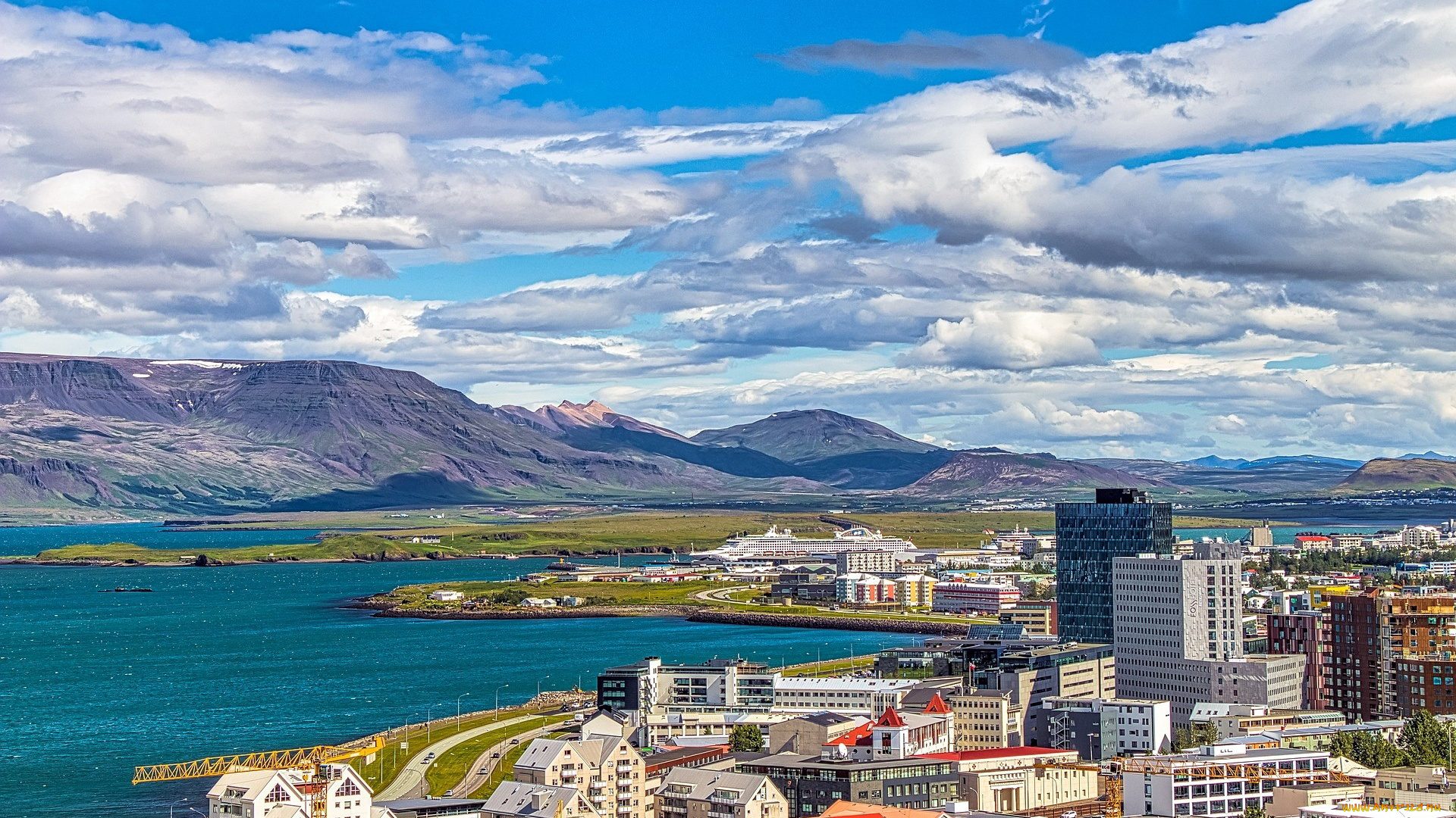 города, рейкьявик, , исландия, панорама
