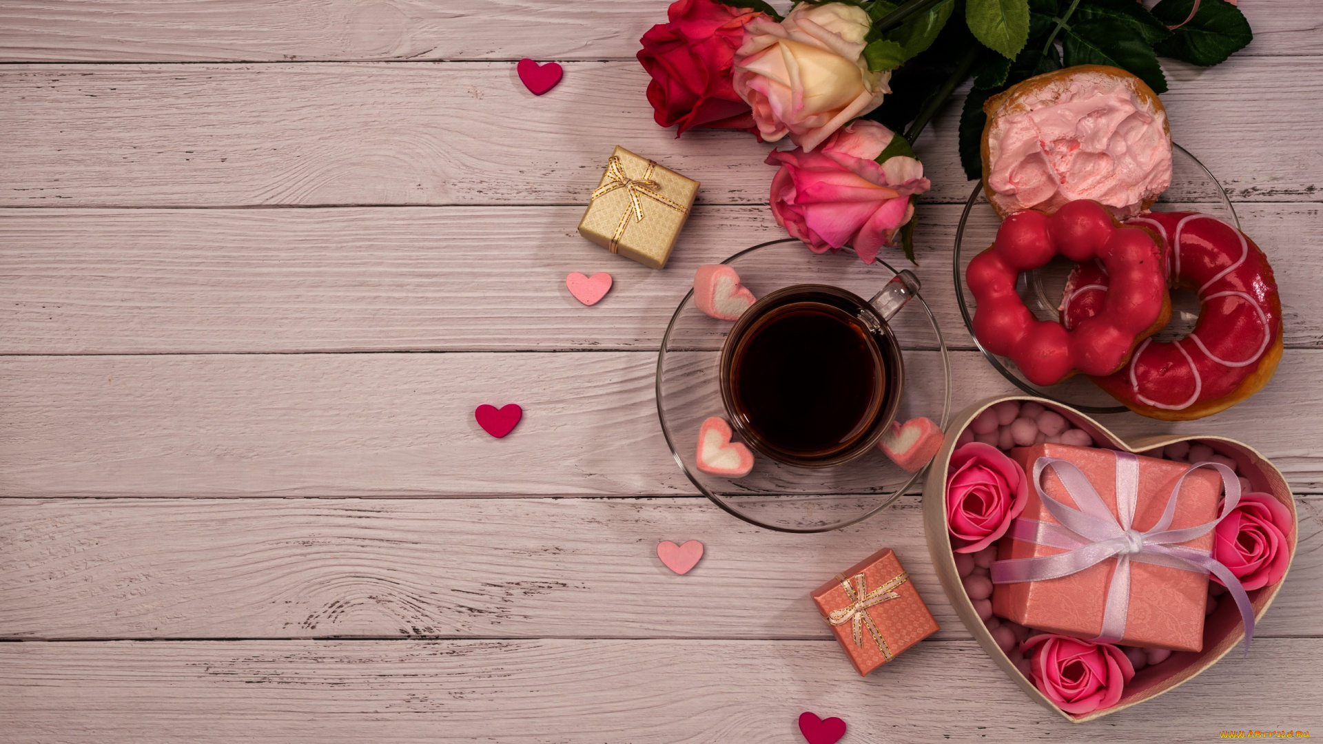 праздничные, день, святого, валентина, , сердечки, , любовь, сердечки, подарки, розы, кофе