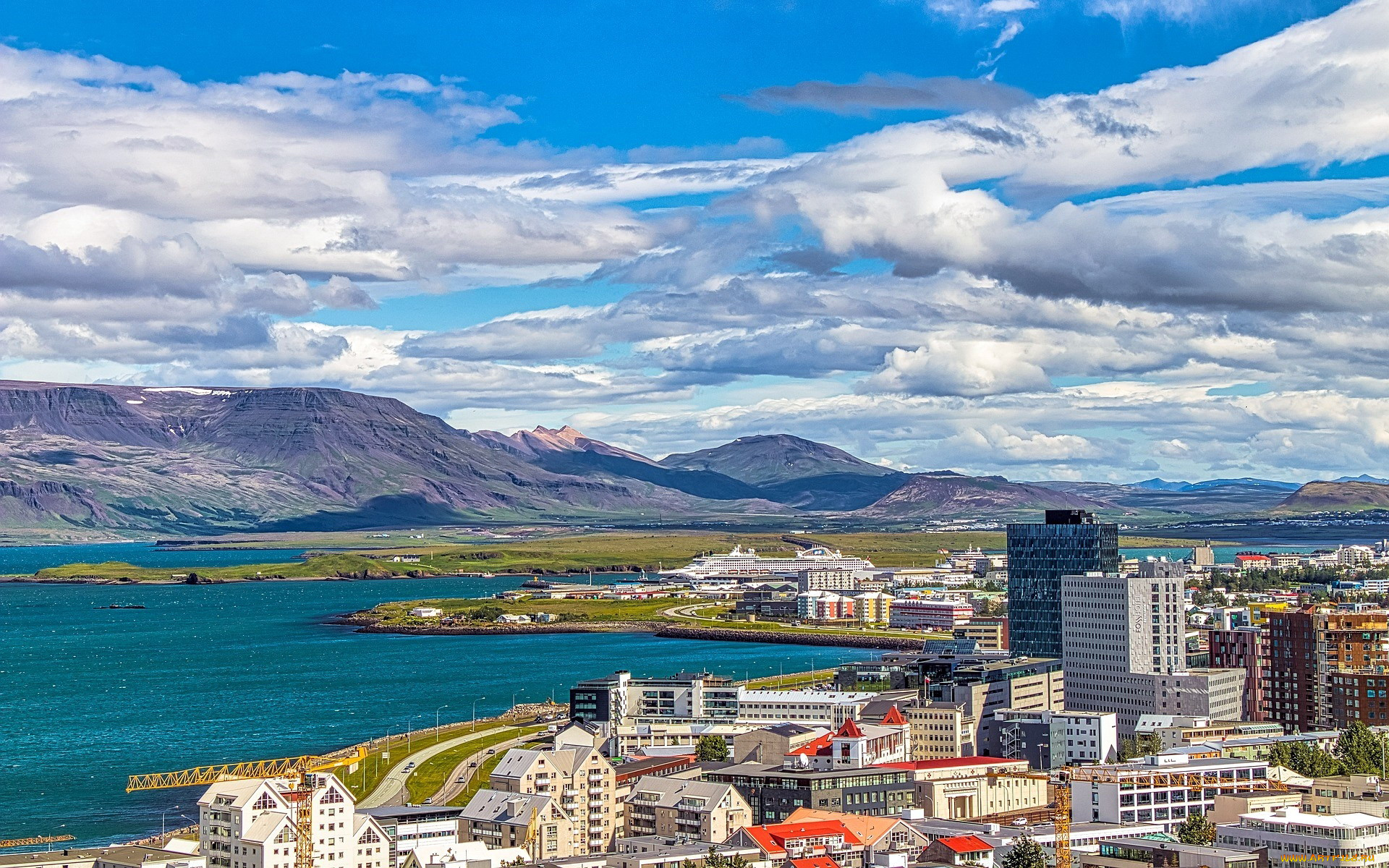 города, рейкьявик, , исландия, панорама