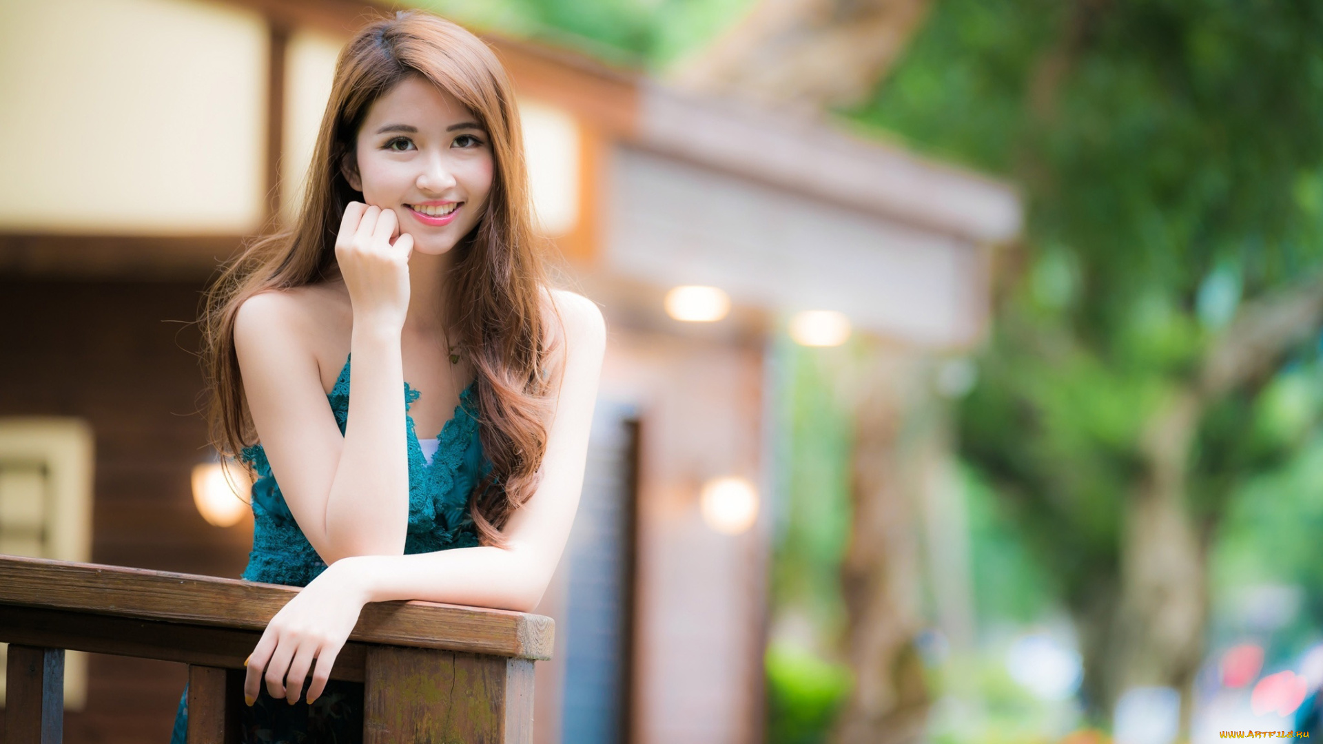 девушки, -, азиатки, улыбка, азиатка, блуза