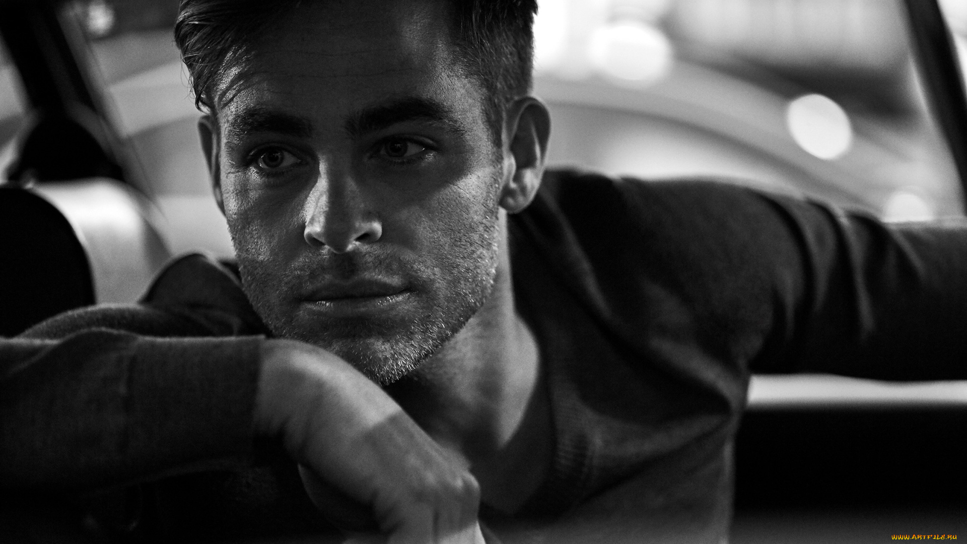 мужчины, chris, pine, монохром