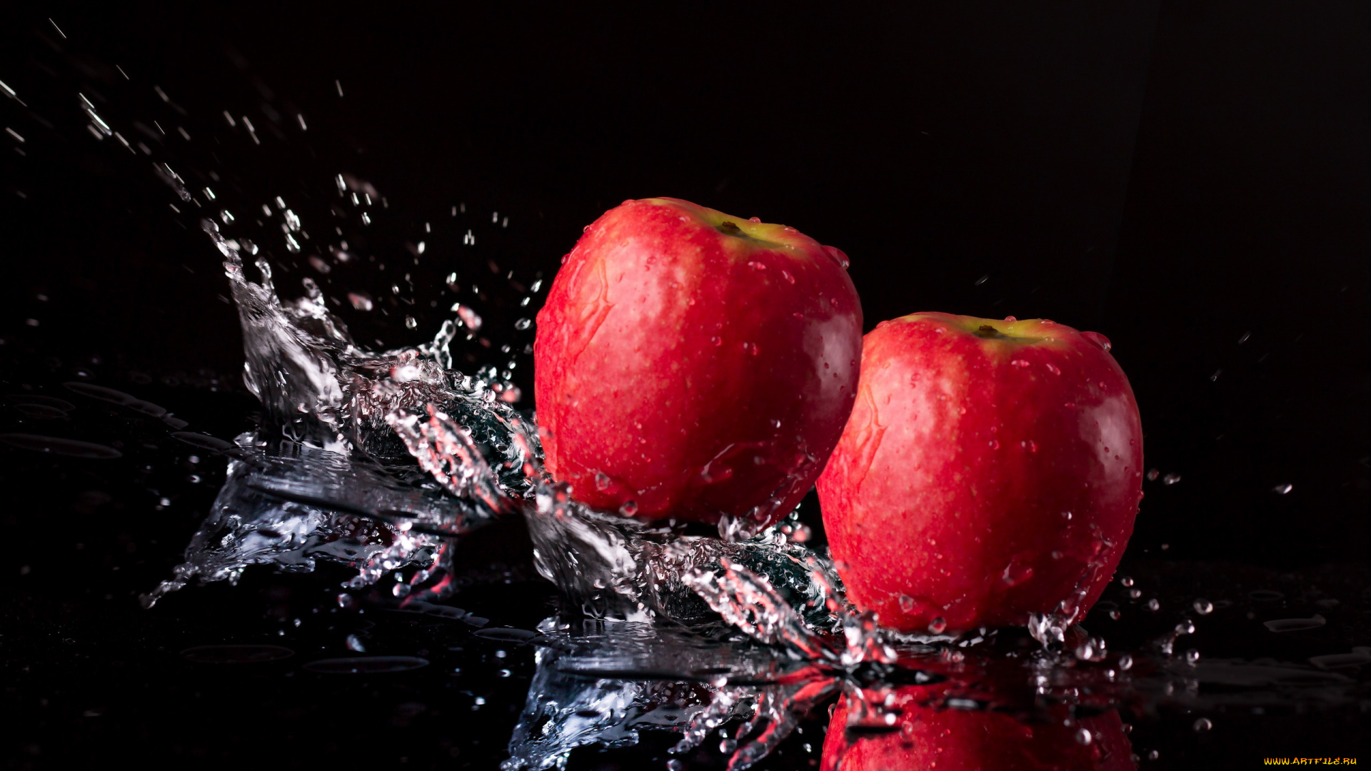 еда, яблоки, красные, вода, брызги