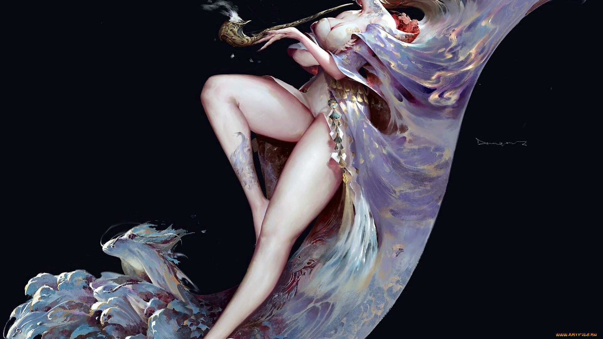 фэнтези, девушки, девушка, волна, трубка