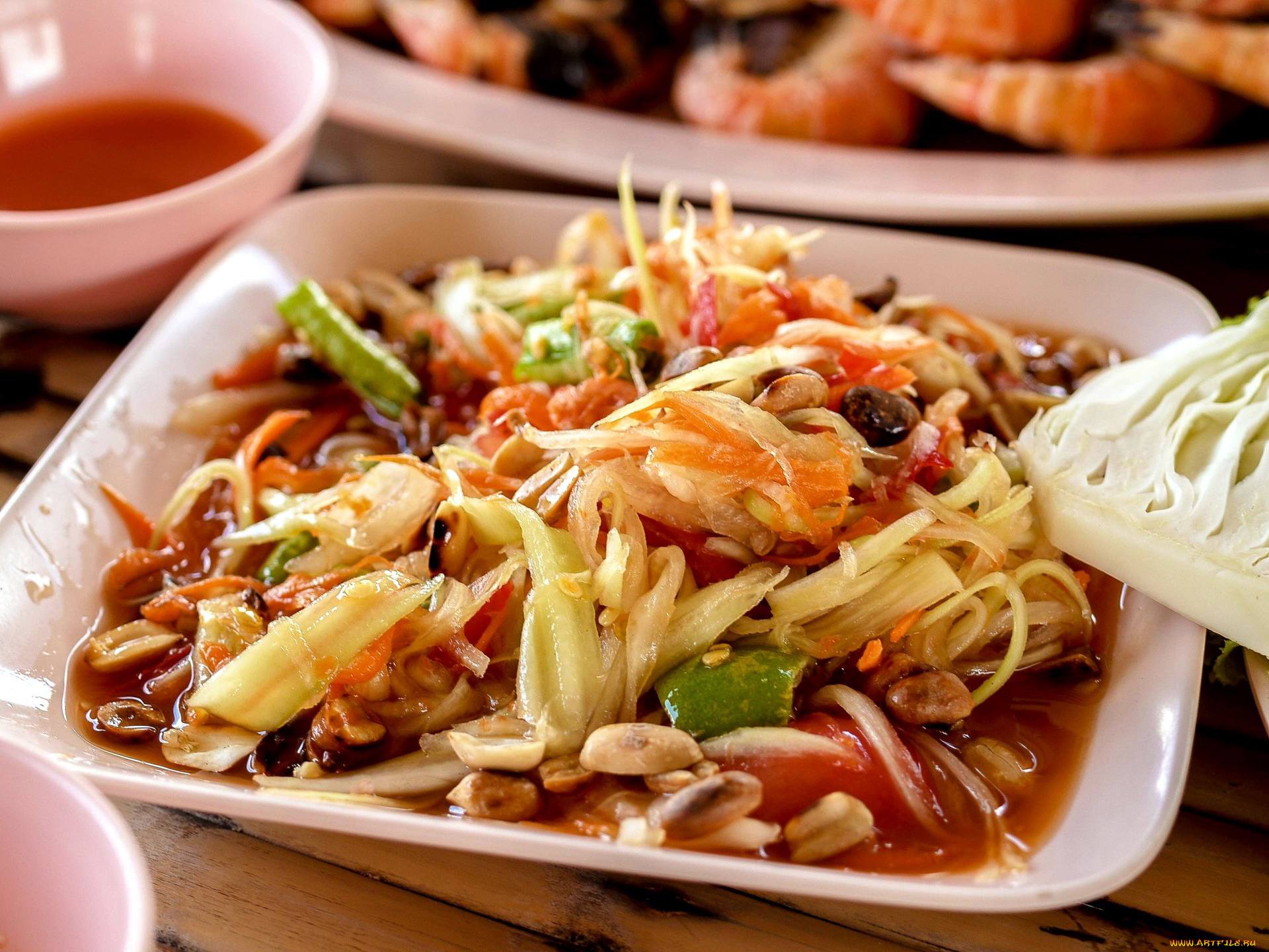 еда, салаты, , закуски, сом, там, тайский, салат, из, зеленой, папайи