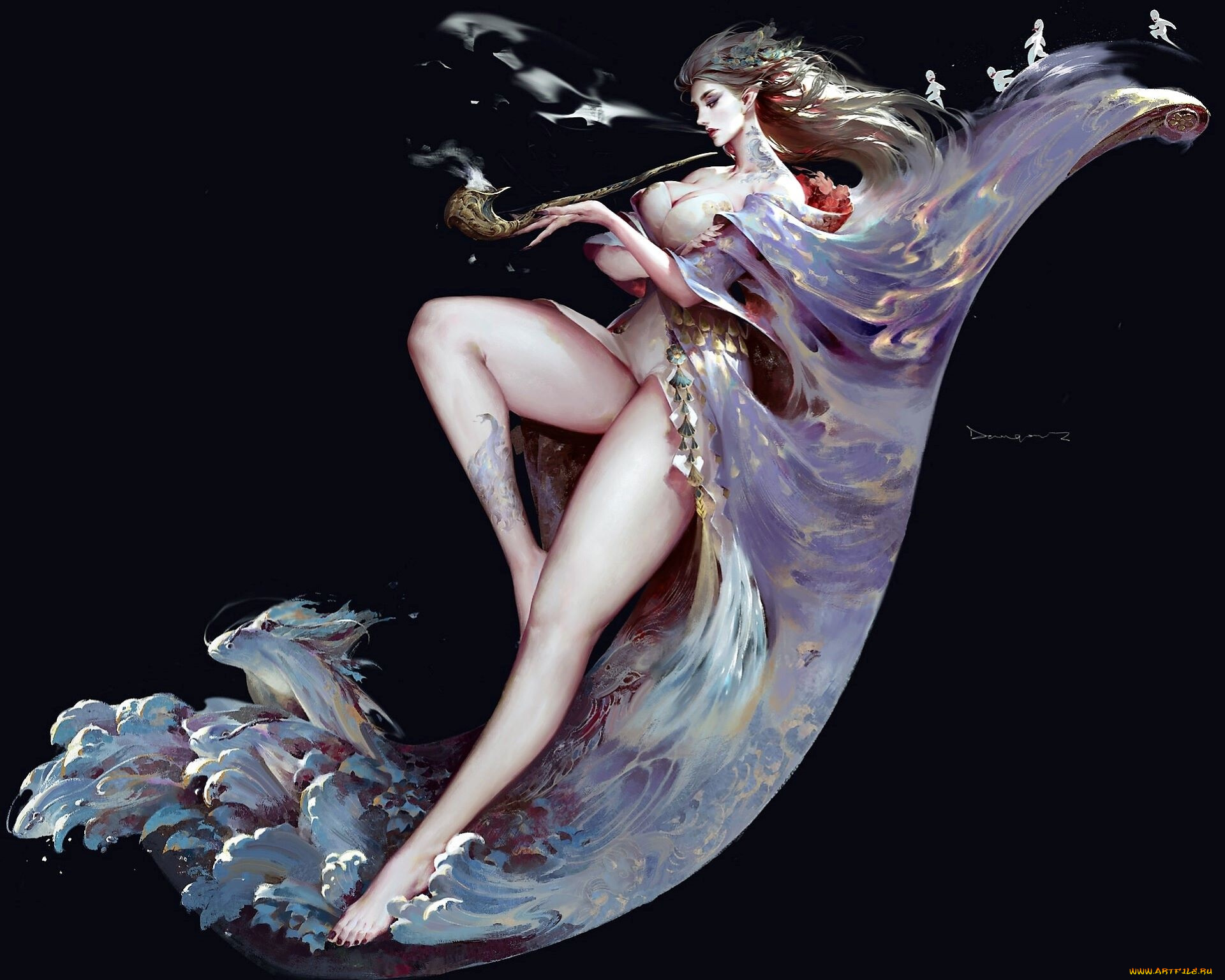 фэнтези, девушки, девушка, волна, трубка