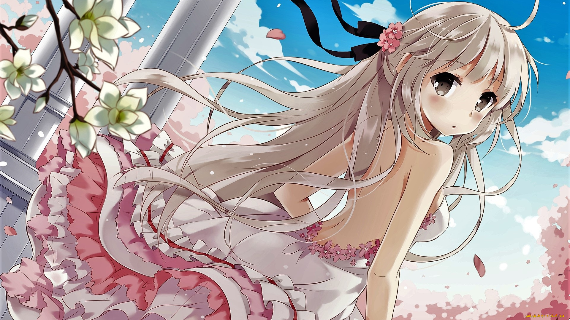 аниме, unknown, , другое, , девочка, окно, цветение