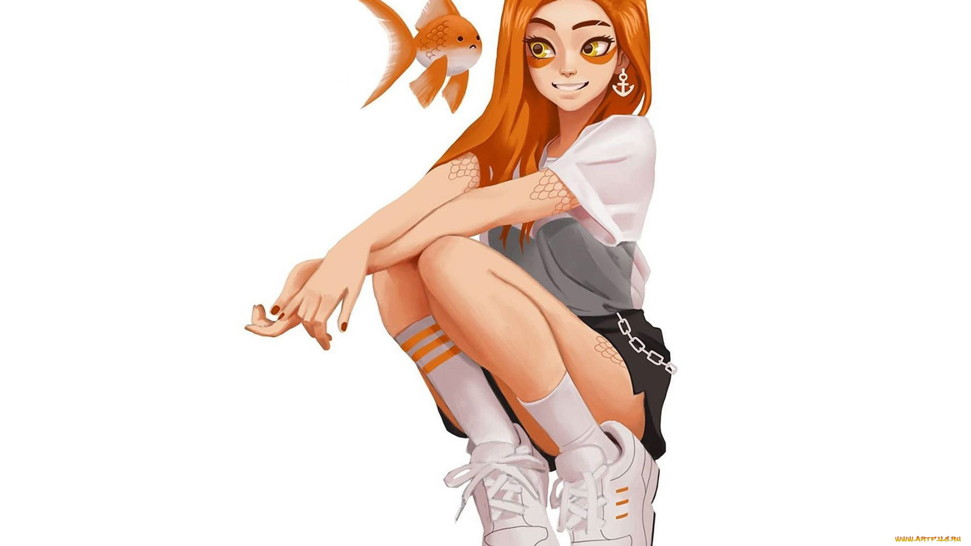 аниме, животные, , существа, девушка, рыбка