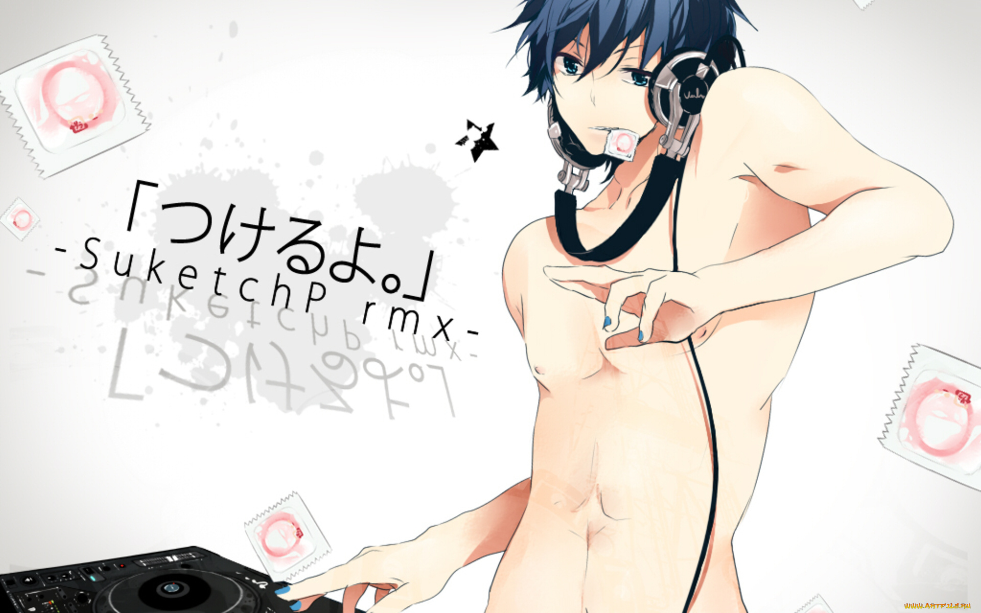 аниме, музыка, парень, диджей, презервативы