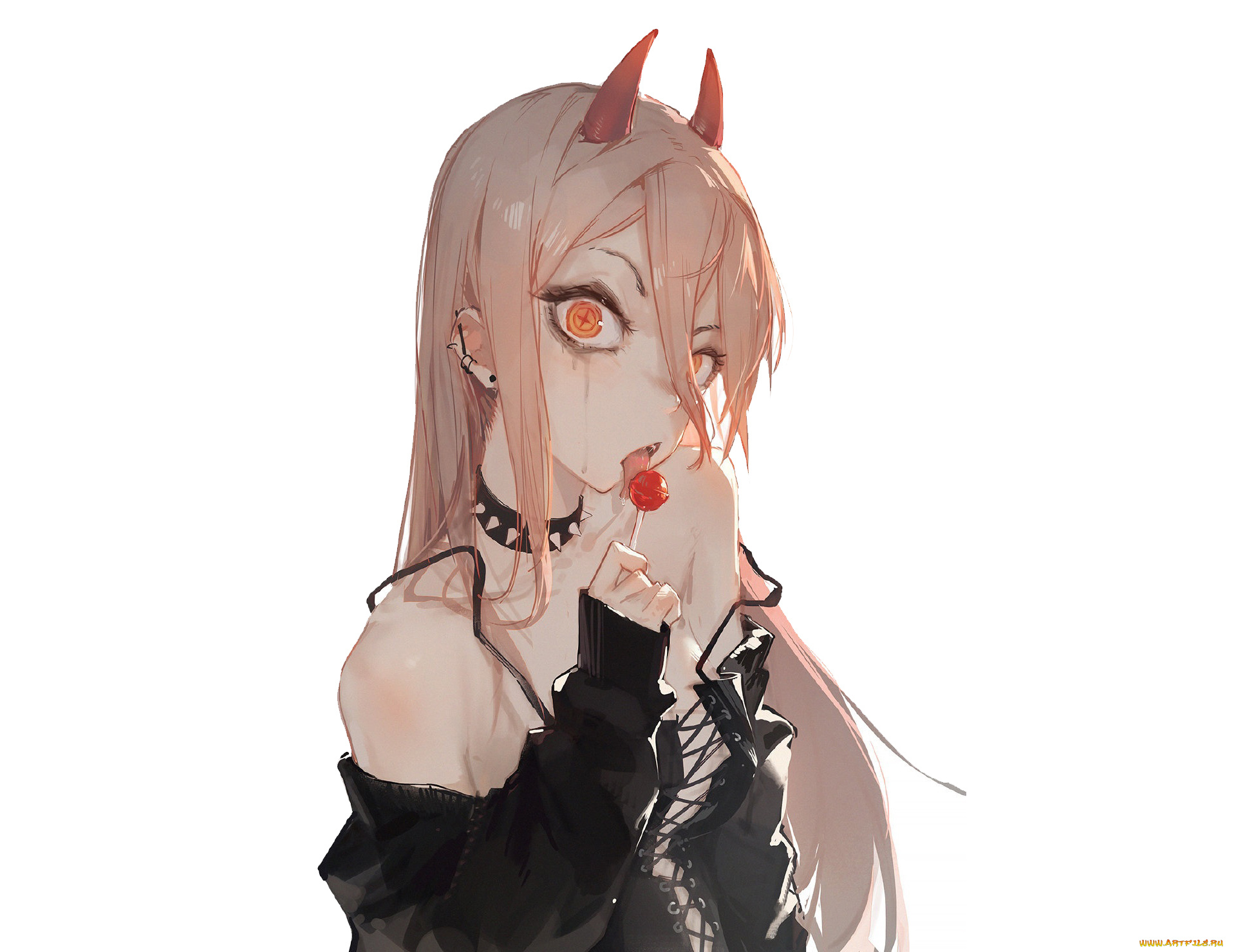 аниме, ангелы, , демоны, девушка, рога, леденец