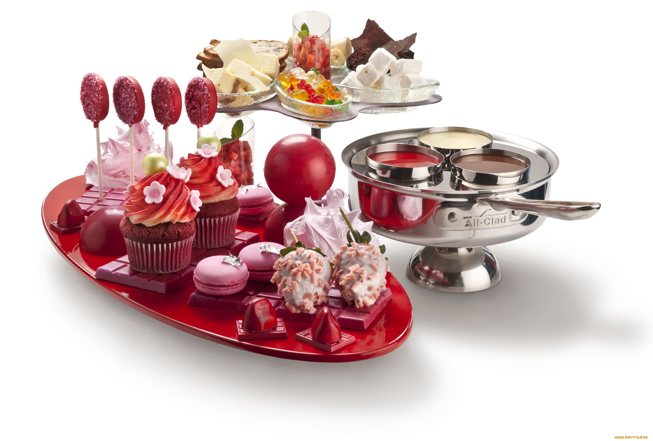 еда, разное, шоколад, макаруны, клубника, желе, десерты
