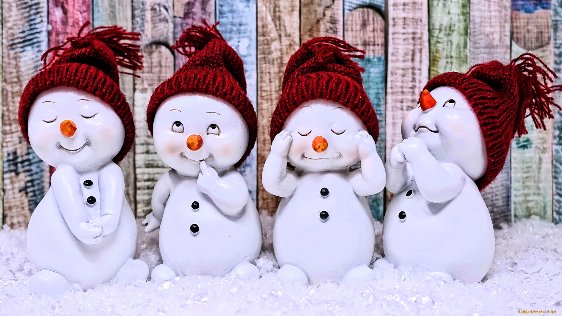 праздничные, снеговики, забор, шапки, снег