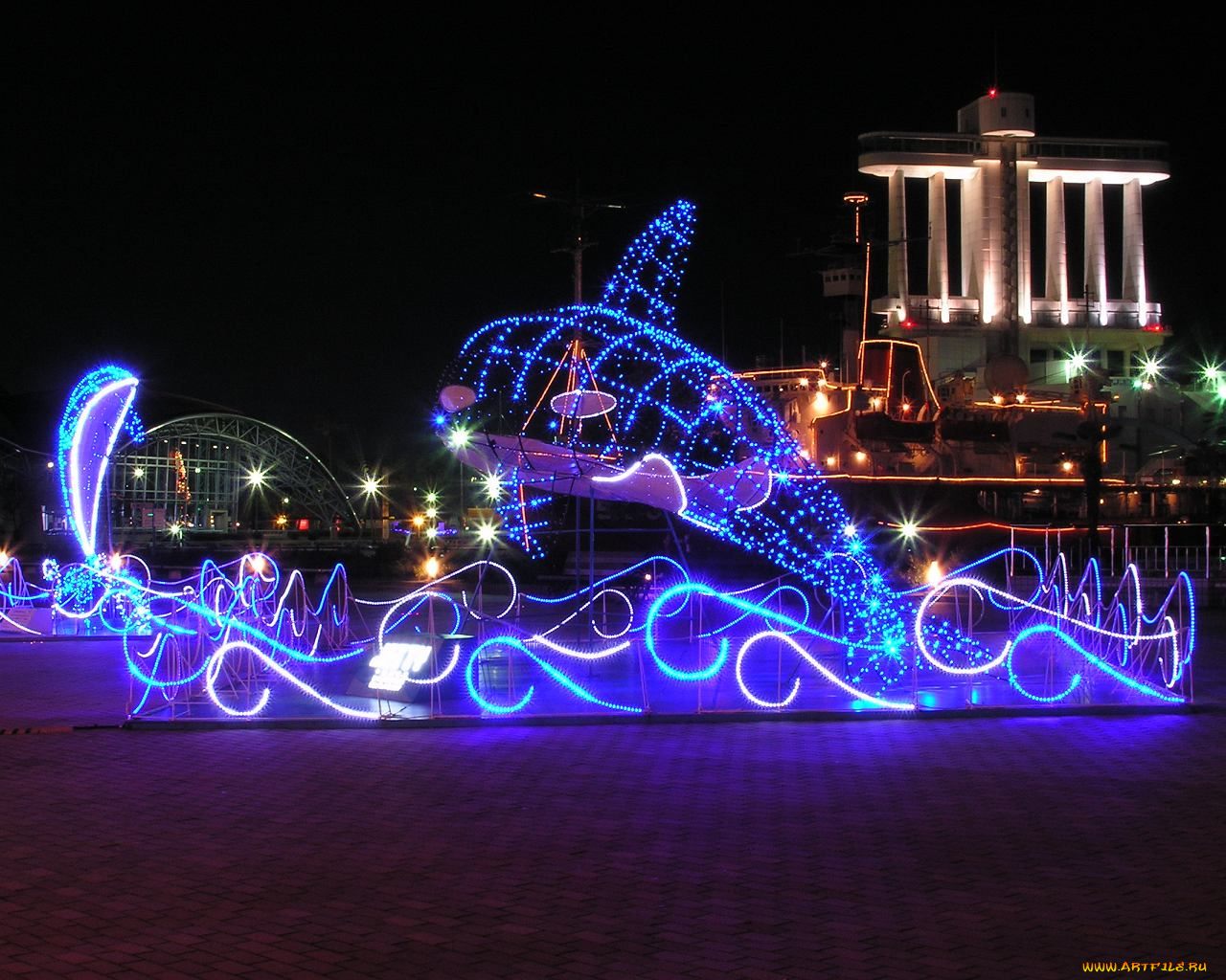 города, огни, ночного, nagoya, japan