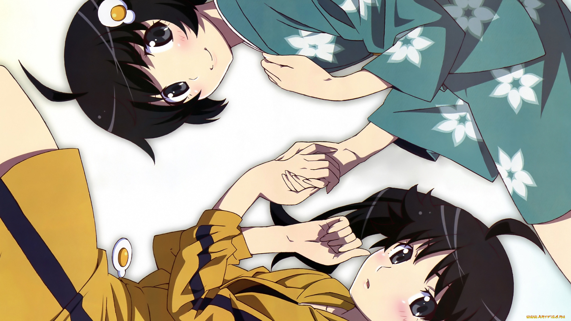 аниме, bakemonogatari, девушки, araragi, karen, araragi, tsukihi, форма, кимоно, заколка