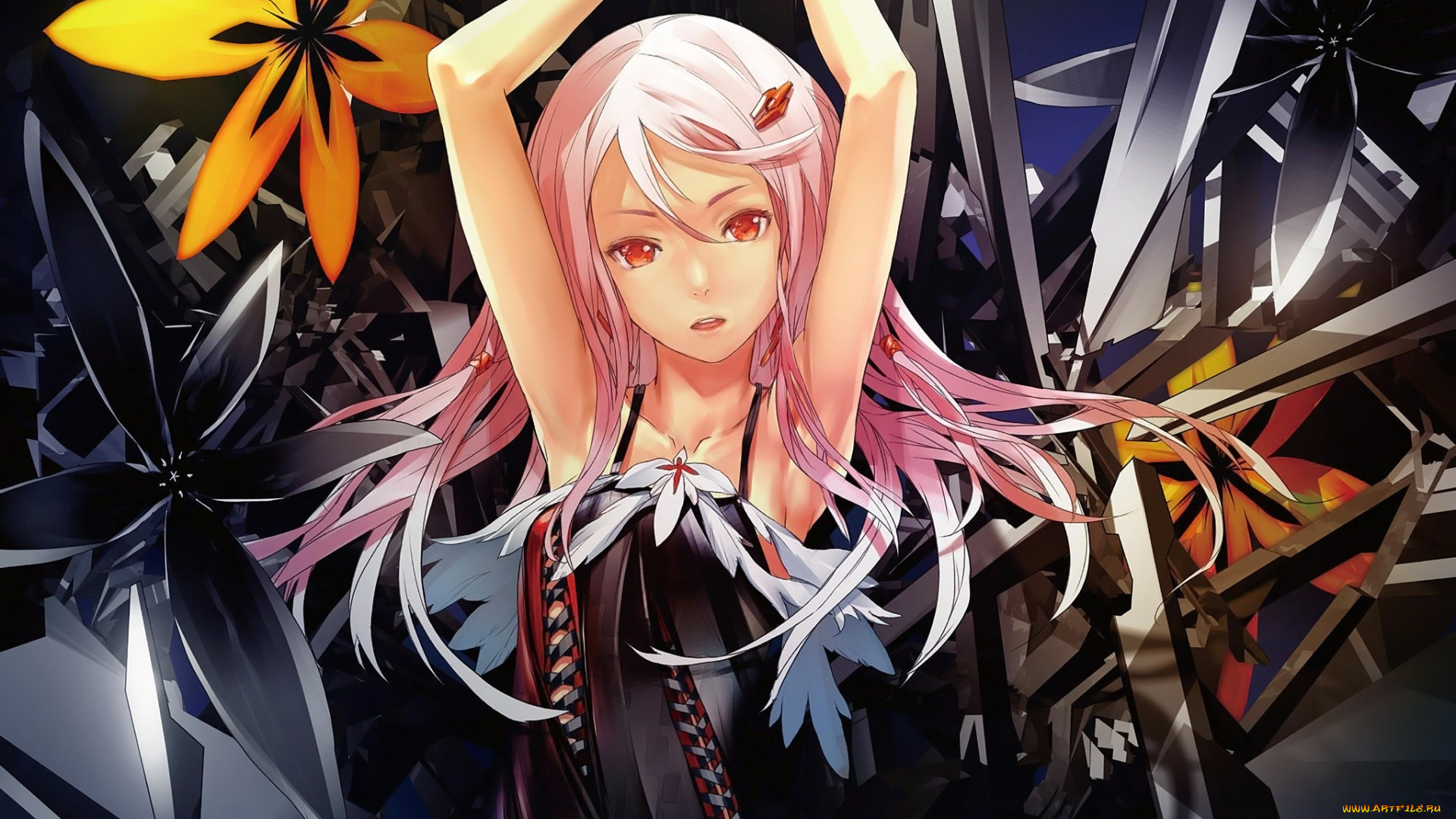 аниме, guilty, crown, девушка, цветы