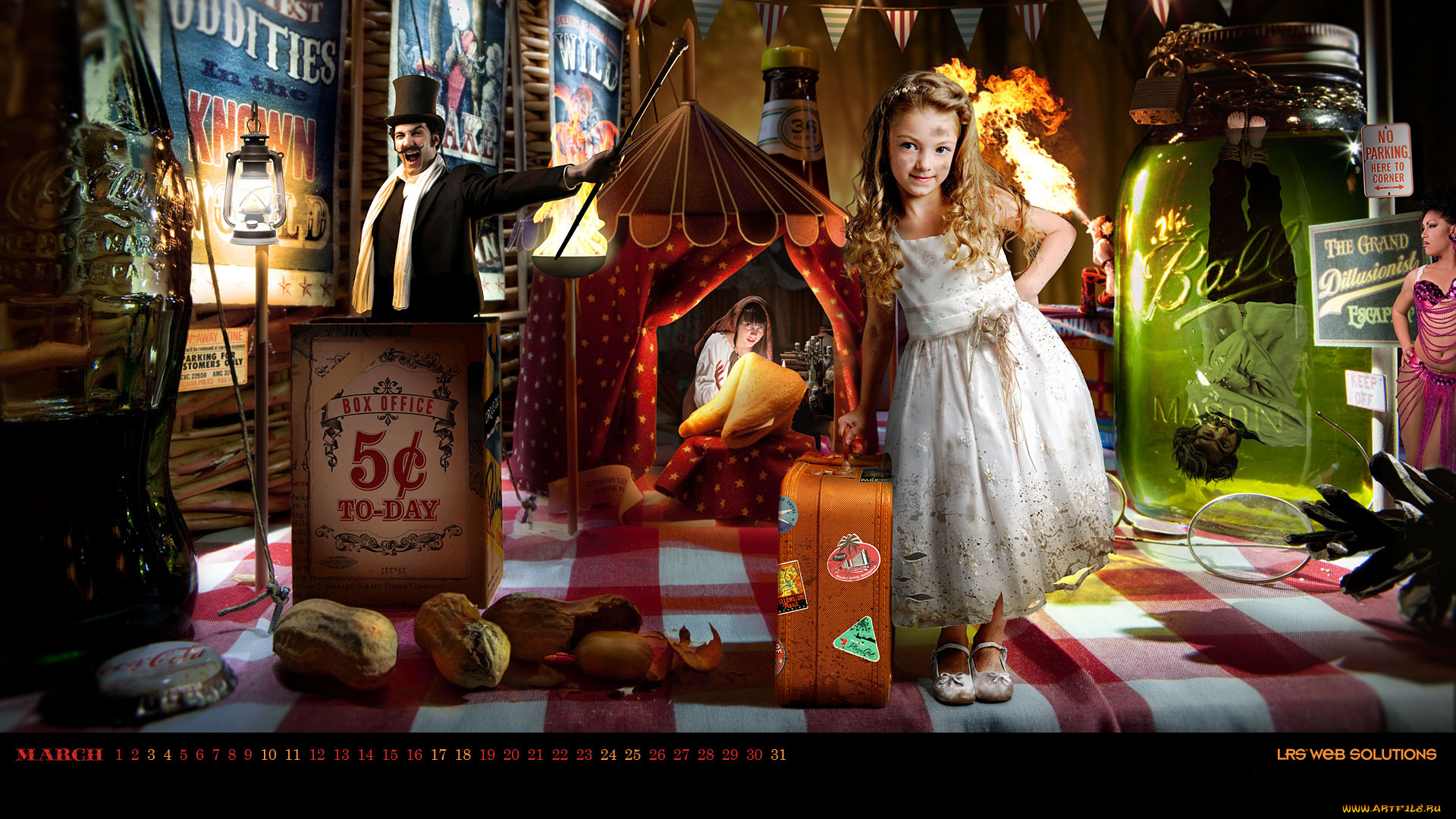 календари, люди, девочка, чемодан