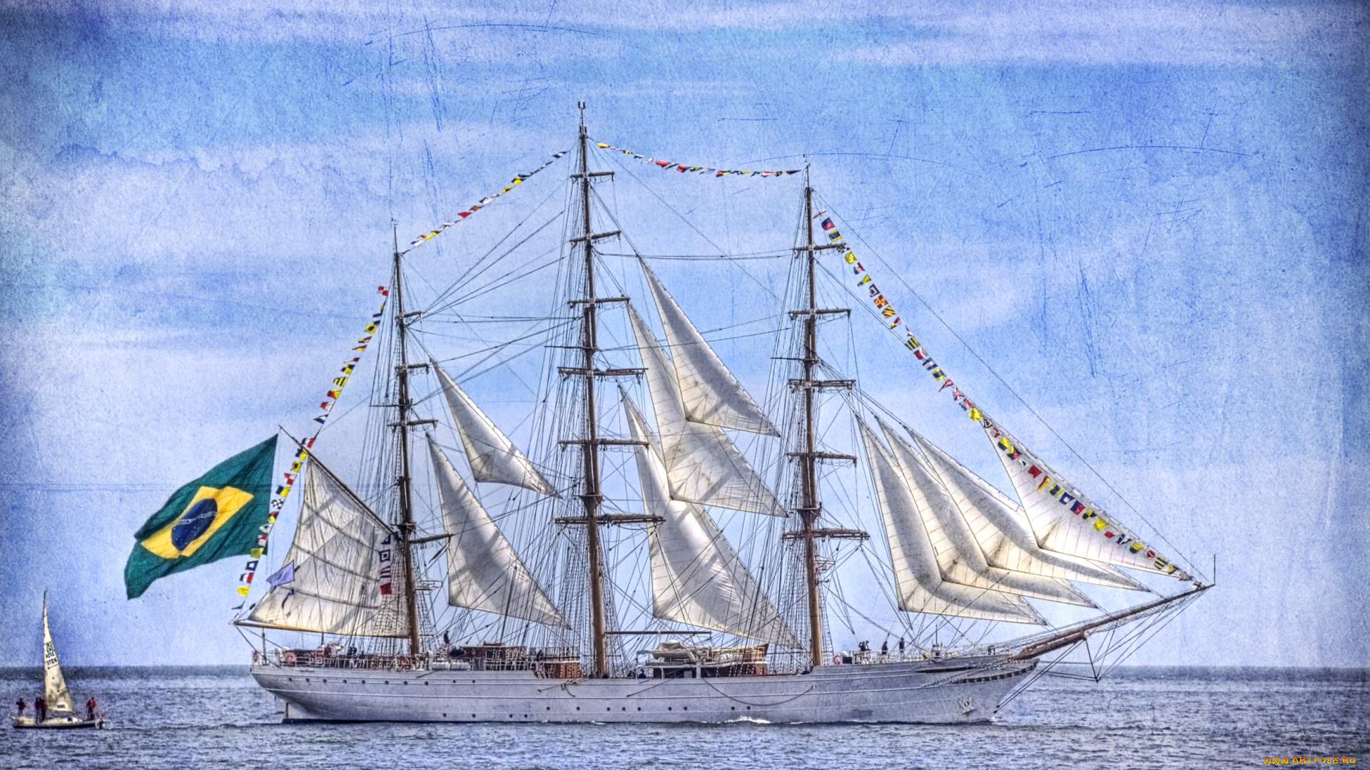 корабли, парусники, паруса, мачты, флаг