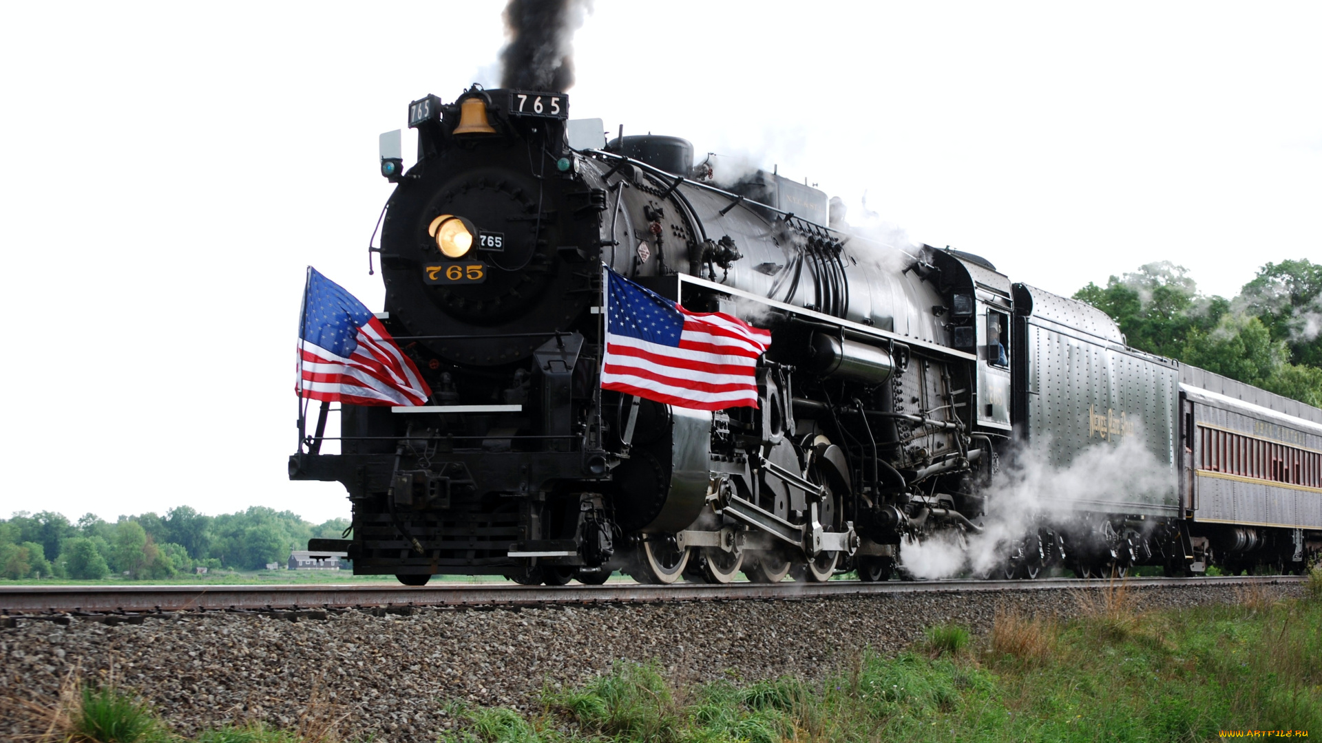 техника, паровозы, рельсы, паровоз, состав, флаги, сша