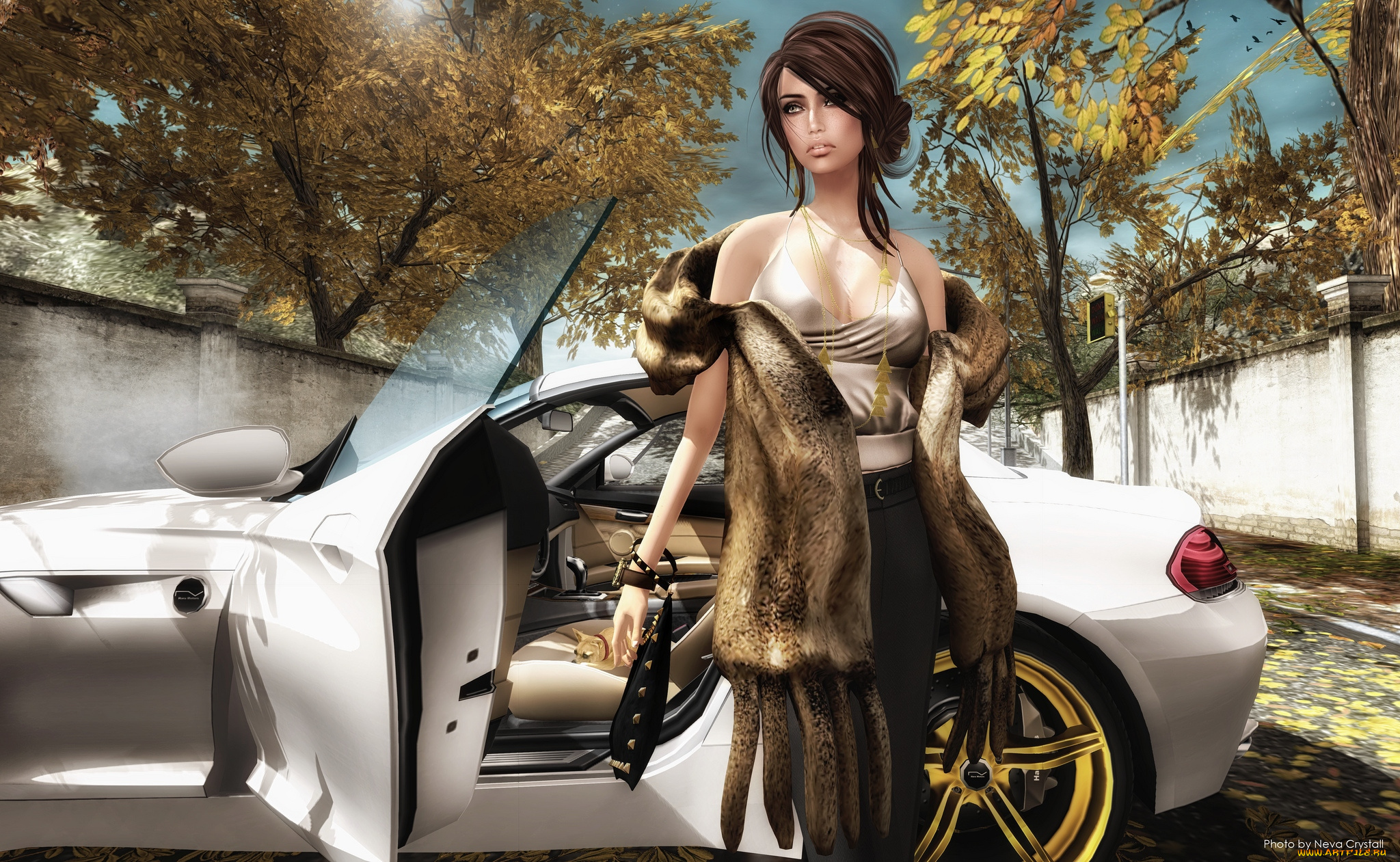 3д, графика, people, люди, девушка, авто, шуба