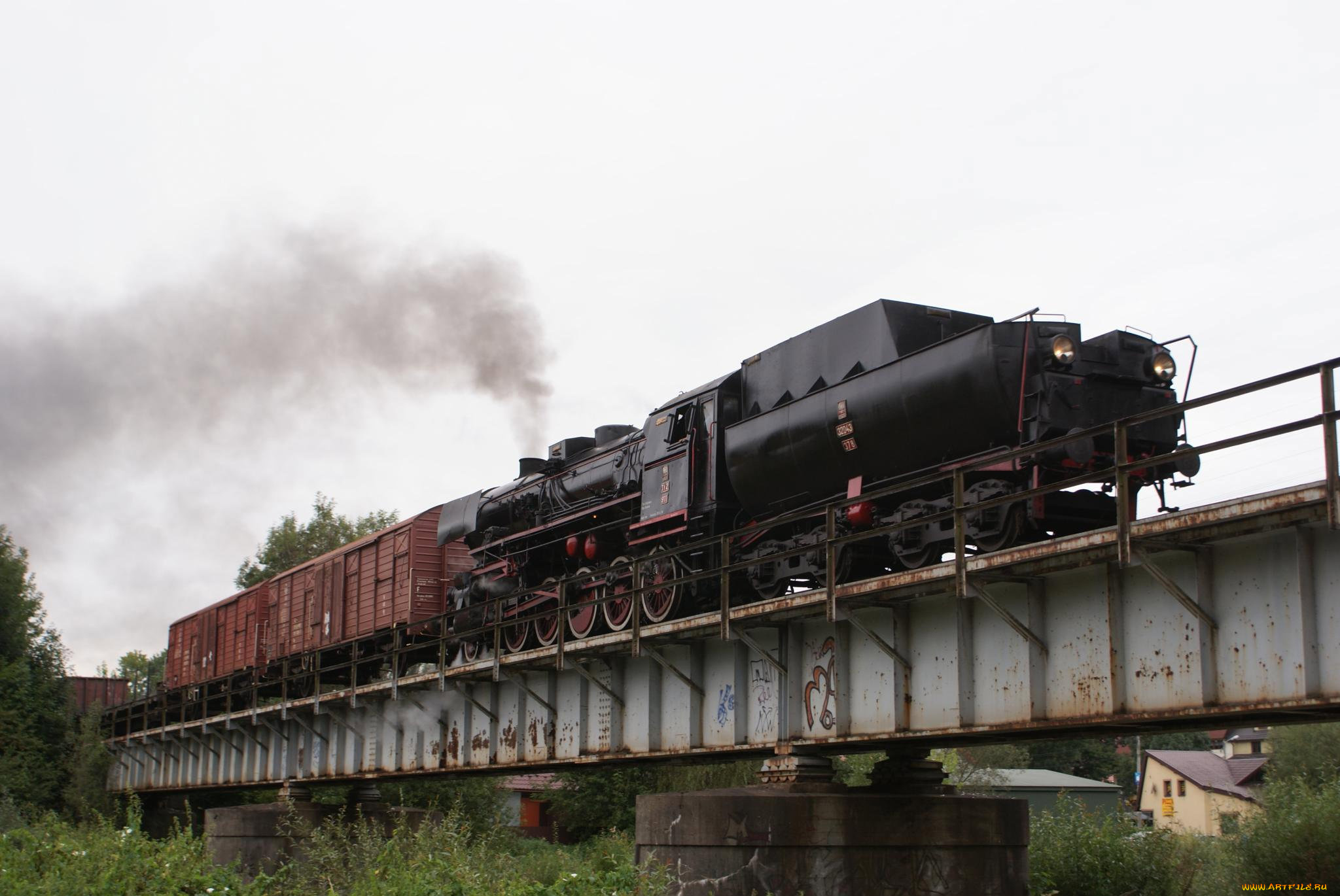 техника, паровозы, мост, паровоз, состав