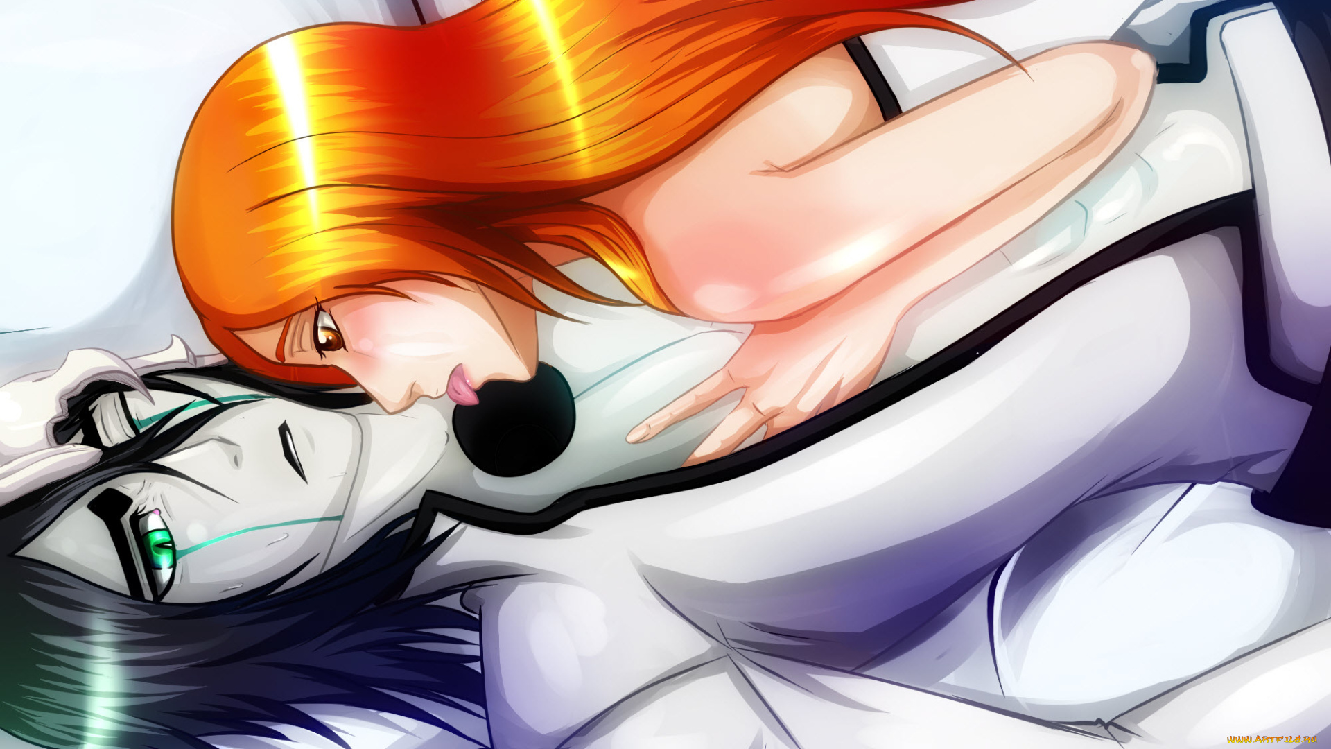 аниме, bleach, блич, фан, арт, пара, брюнет, рыжая, девушка, парень, любовь, орихиме, улькиорра, шиффер, аранкар