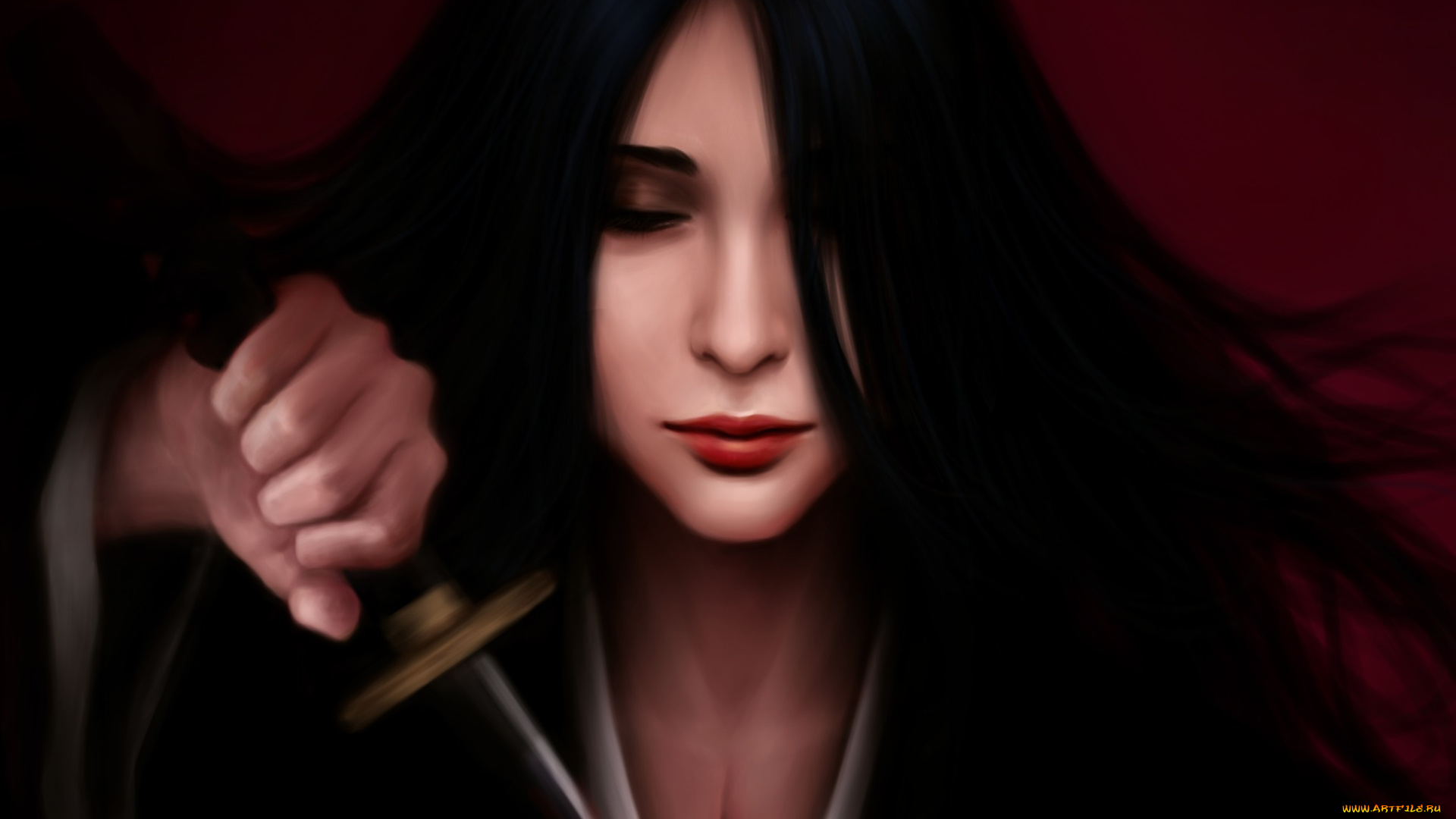 аниме, bleach, меч, лицо, арт, волосы