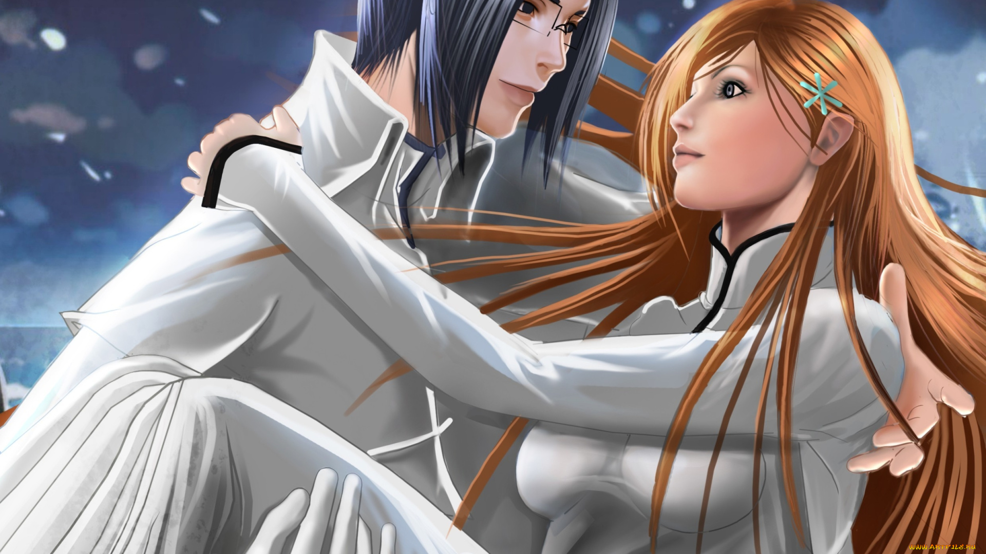аниме, bleach, uryu, ishida, inoue, девушка, парень