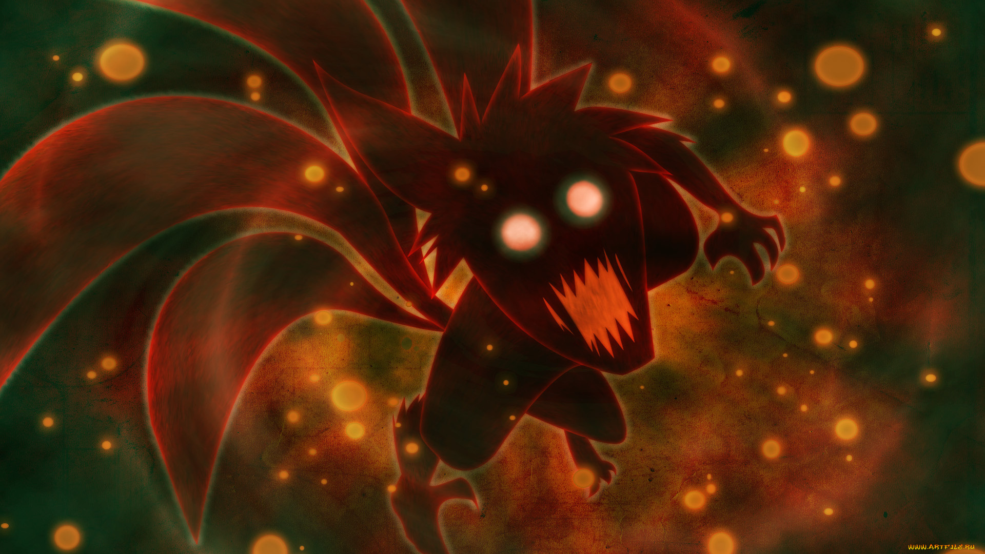 аниме, naruto, 4, хвоста, превращение, лис, кьюби, наруто