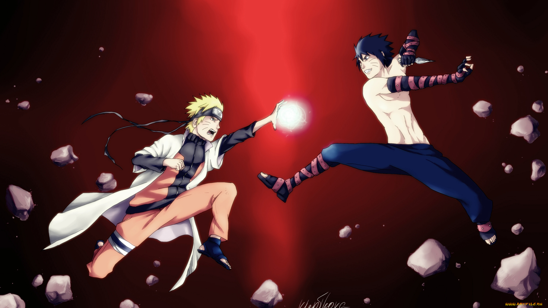 аниме, naruto, брюнет, блондин, разенган, фильм, 9, наруто, бой, парни, менма, осколки, камни