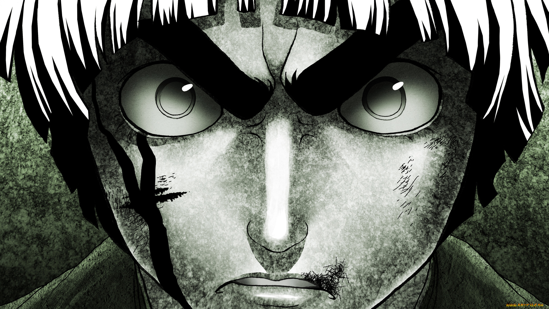 аниме, naruto, наруто, арт, чёрно-белый, рок, ли, лицо, взгляд, злость