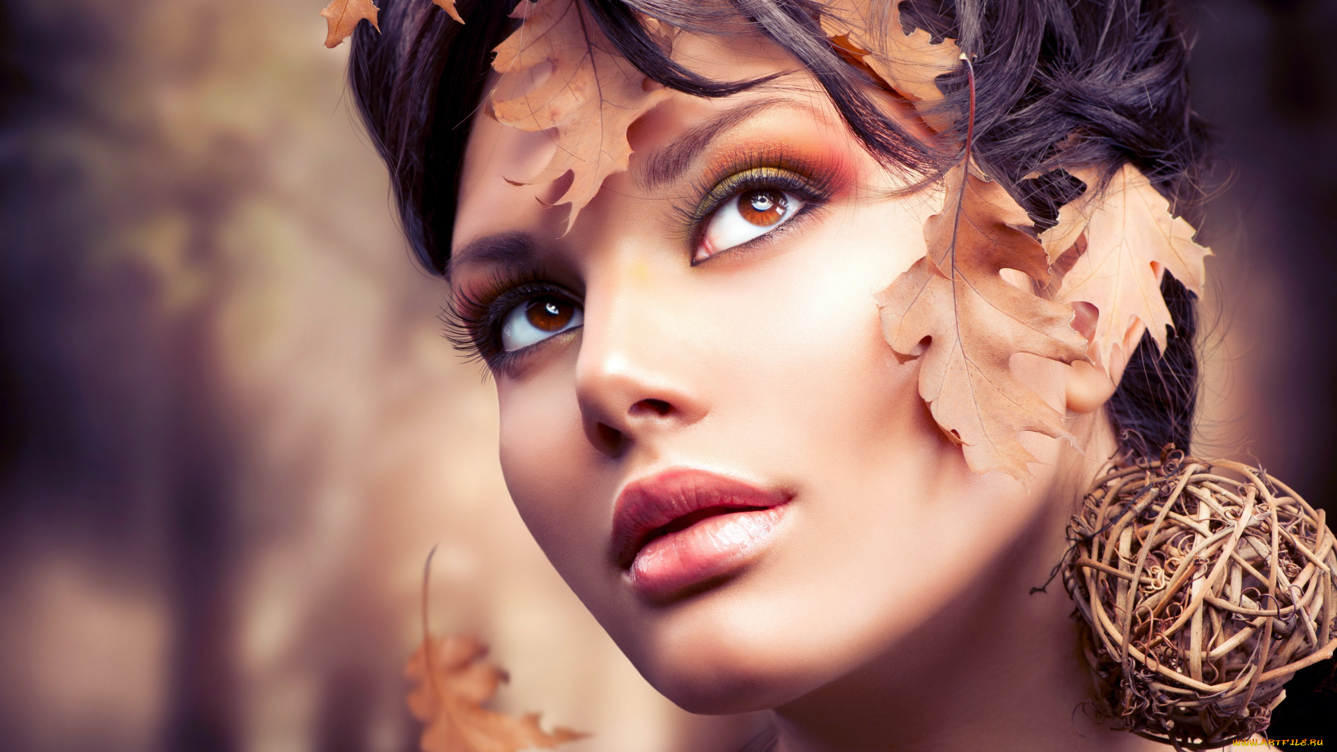 девушки, -unsort, , лица, , портреты, фото, взгляд, макияж, модель, листья, осень
