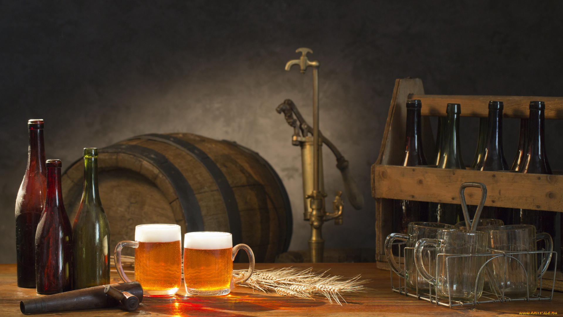 еда, напитки, , пиво, кружки, бутылки, бочонок, кран, пена, пиво