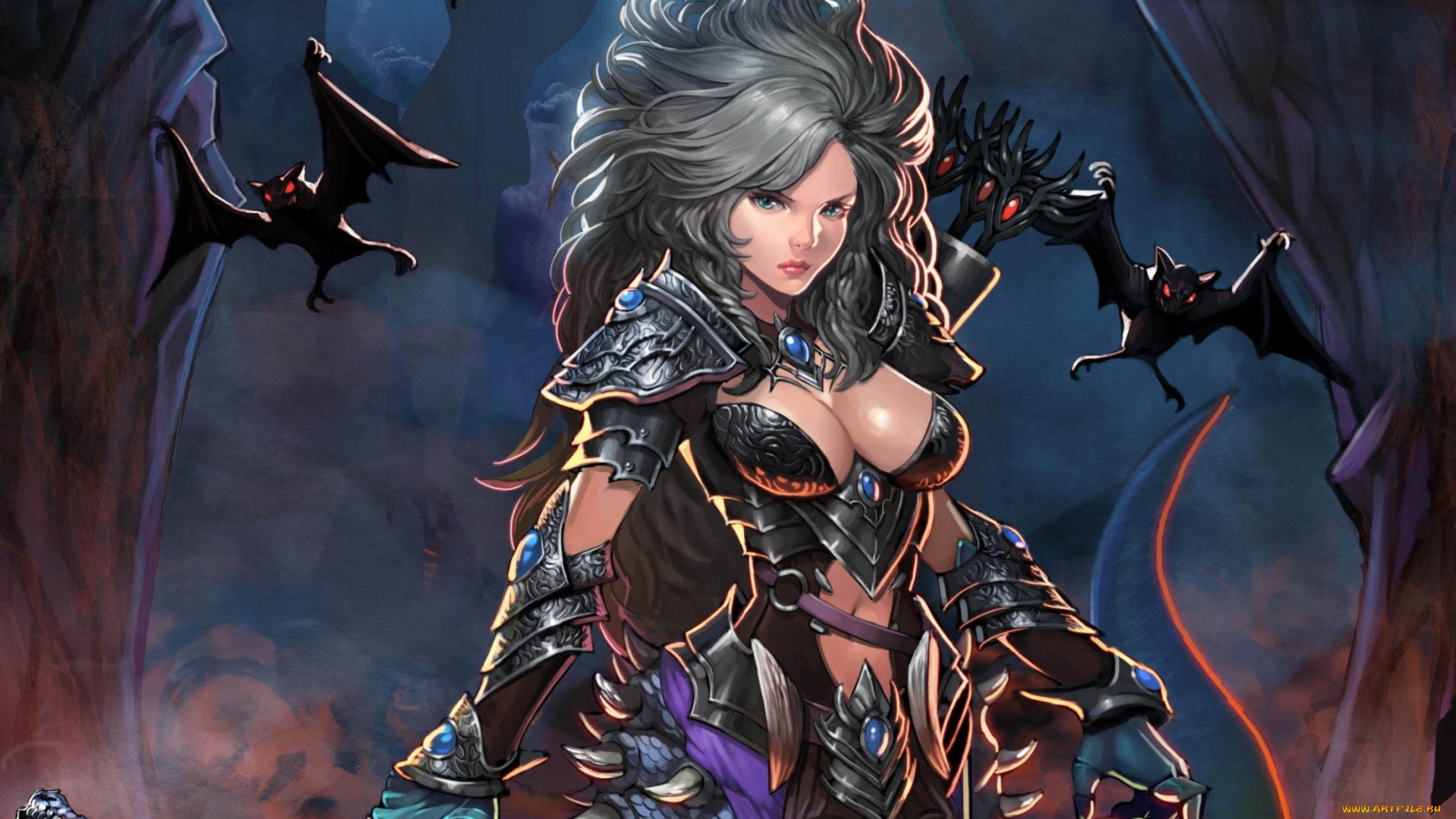 фэнтези, красавицы, и, чудовища, летучие, мыши, меч, хвост, девушка