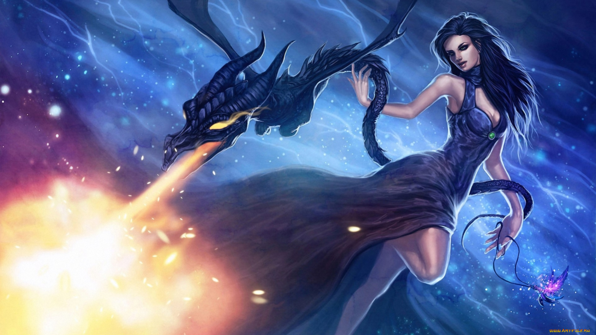 фэнтези, красавицы, и, чудовища, магия, дракон, девушка, огонь