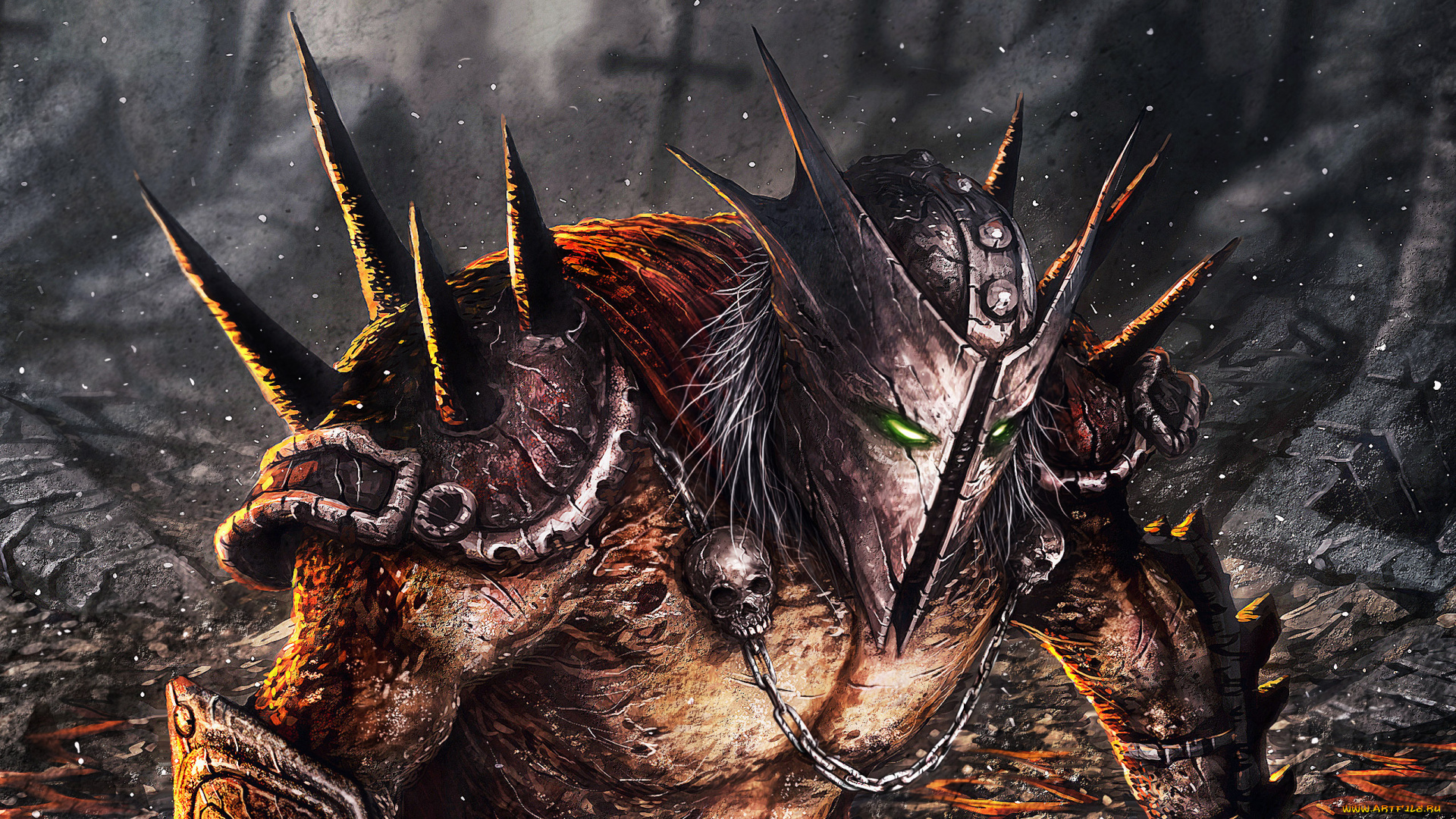 фэнтези, существа, воин, монстр, доспехи, шлем, черепа